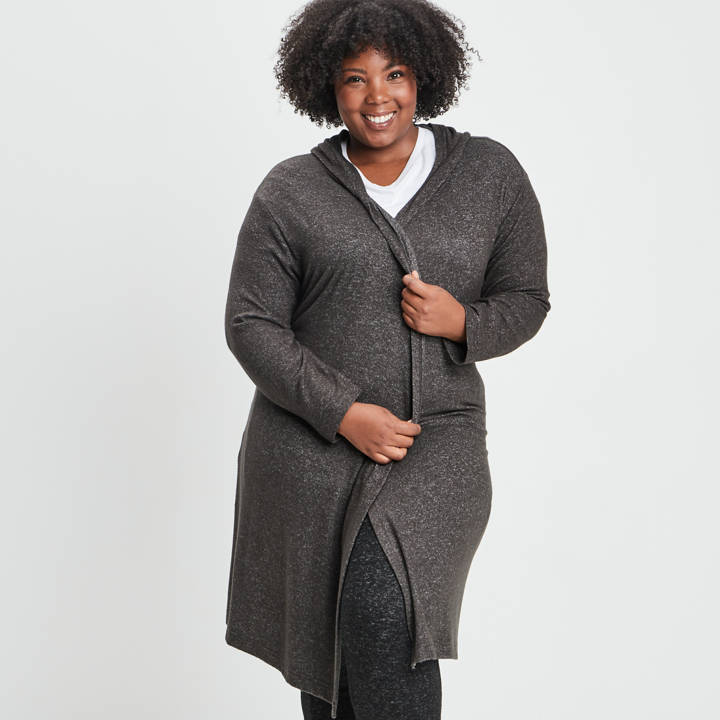 Peignoir droit ceinturé gris foncé femme grande taille | La Halle
