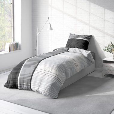 Bettwäsche Modern, One Home, Mikrofaser, 2 teilig, grafisch und gestreift, Normalgröße