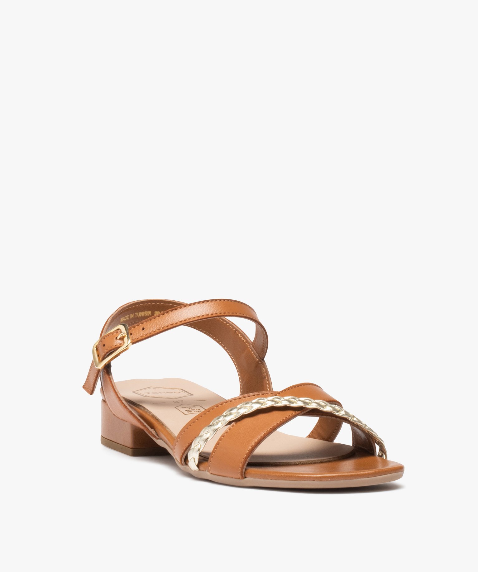 Sandale femme dessus en cuir à petit talon carré - TANEO camel | GEMO