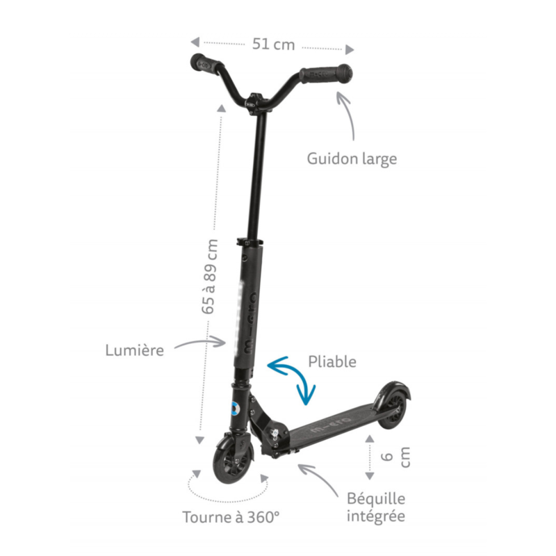 Trottinette 2 roues pliable – Micro Sprite Deluxe Noir