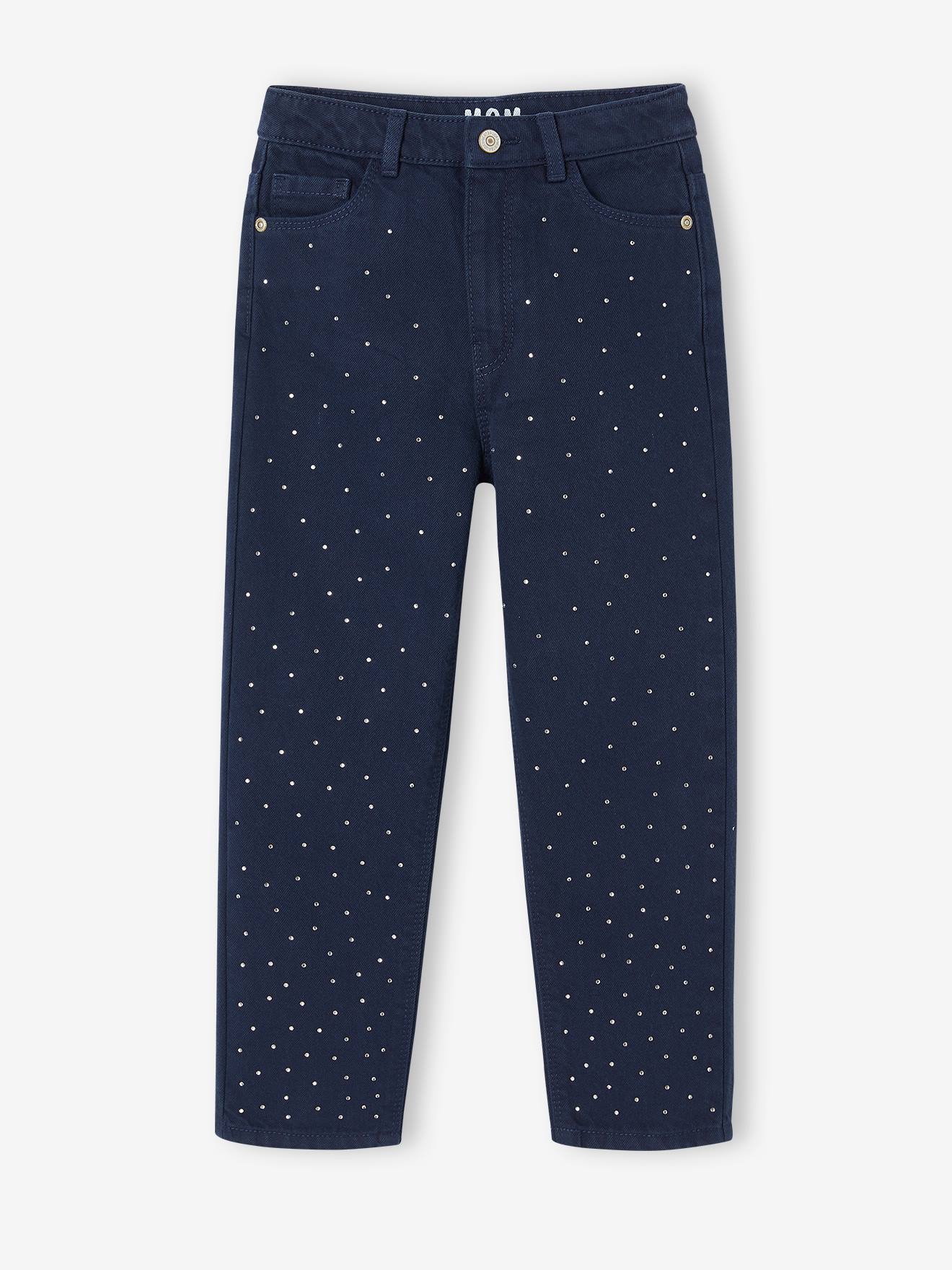 Vertbaudet Mädchen Mom-Fit-Hose mit Strass - marine