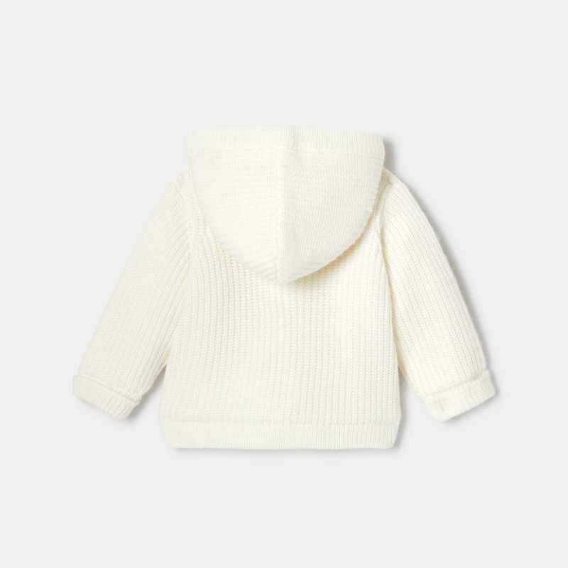 Gilet boutonné à capuche blanc en maille perlée naissance Absorba