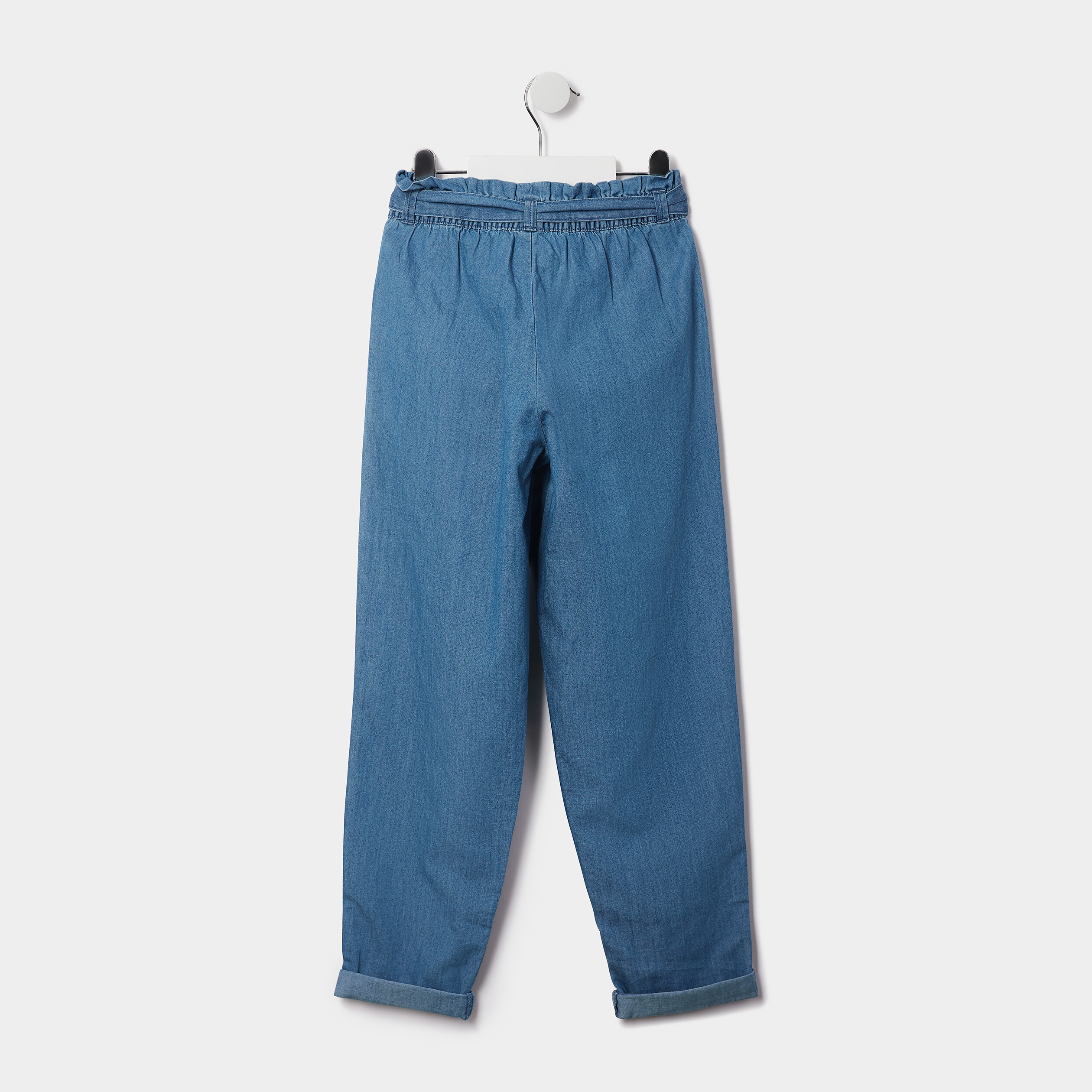Pantalon slouchy fluide ceinturé en jean denim double stone fille | La Halle