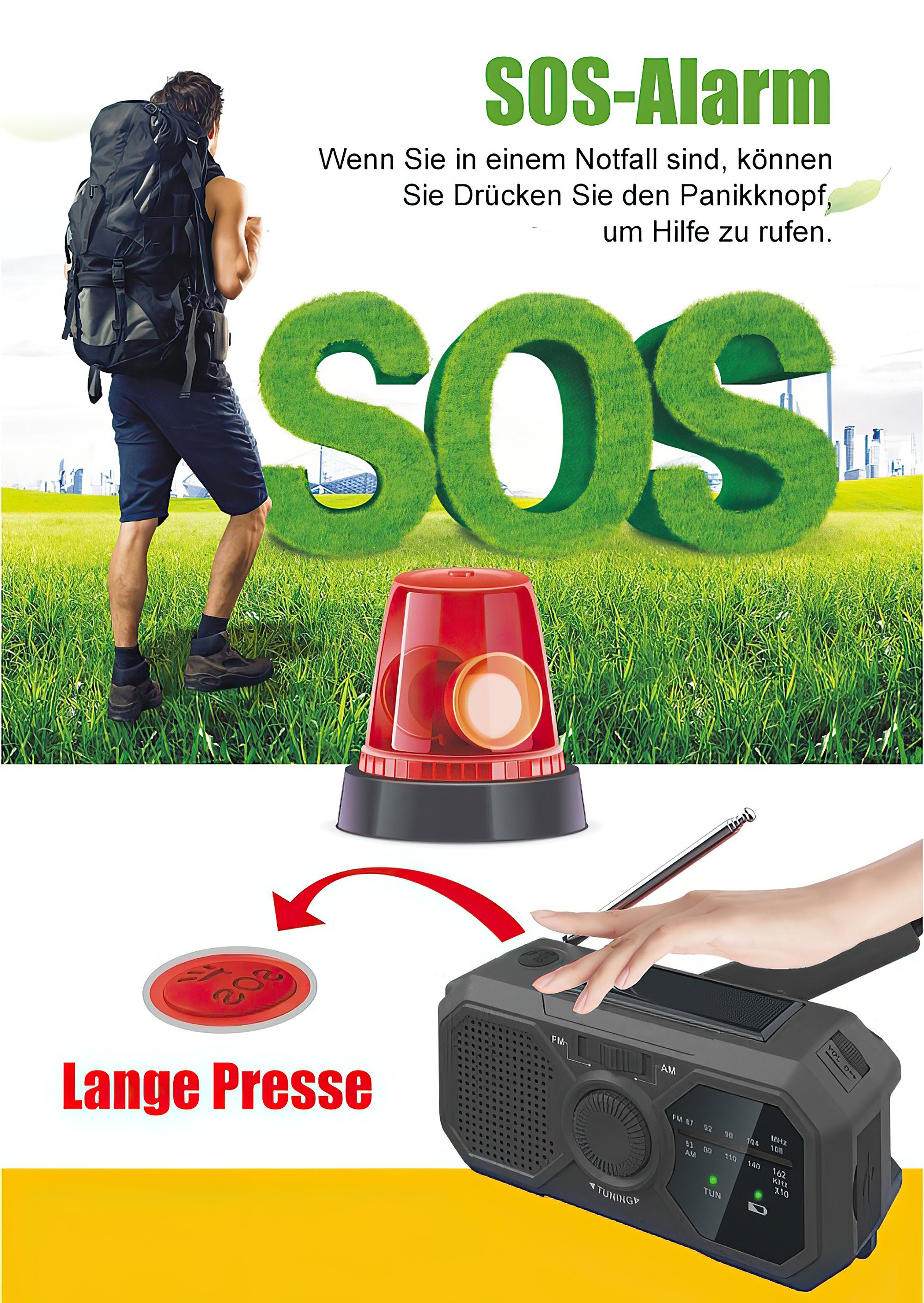 Tisoutec Solar Radio (AF/FM) mit Ladefunktion Kurbelradio und SOS Digitalradio (DAB) (Notstromversorgung, Handkurbel; sOS-Alarm FM-Tuner,UKW-Radio, Dockingstation (USB), Kurbelradio)