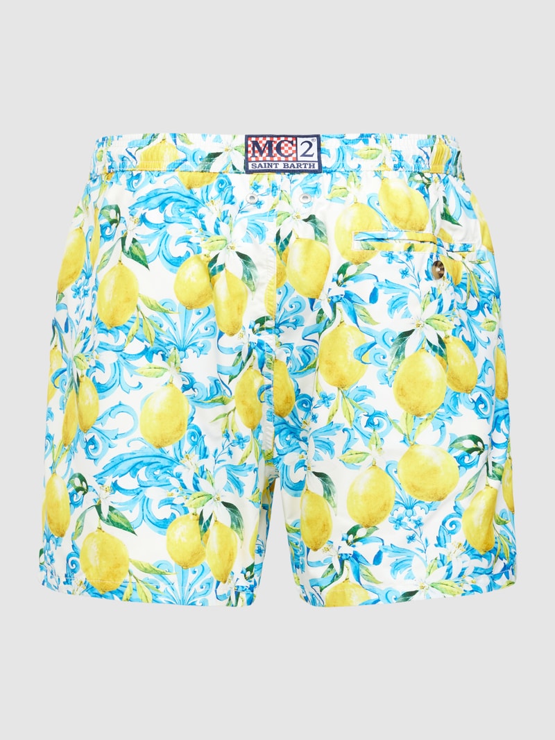 Badehose mit Allover-Muster Modell 'LIGHTING' in gelb