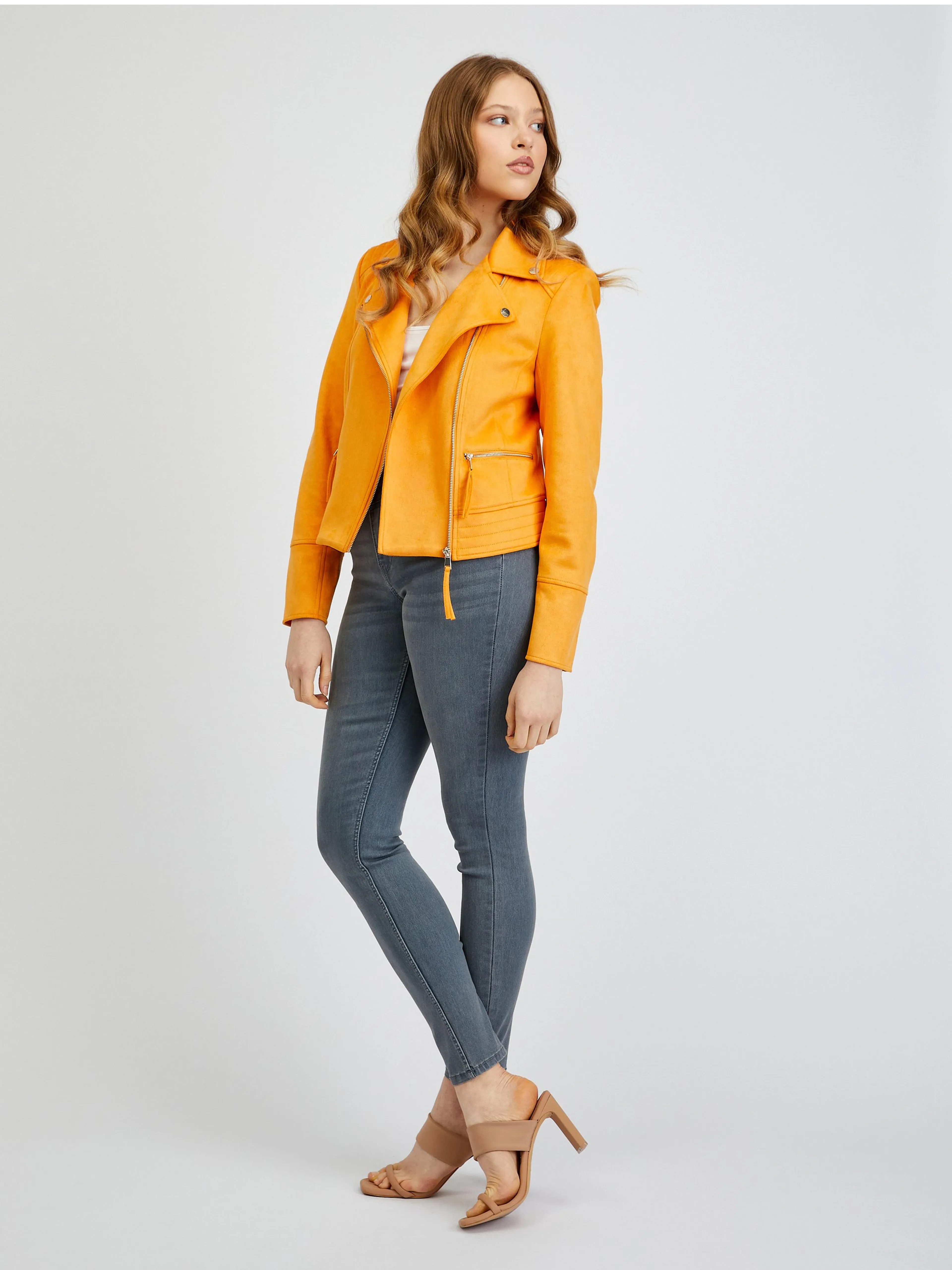 Orangefarbene Damen Wildlederjacke ORSAY