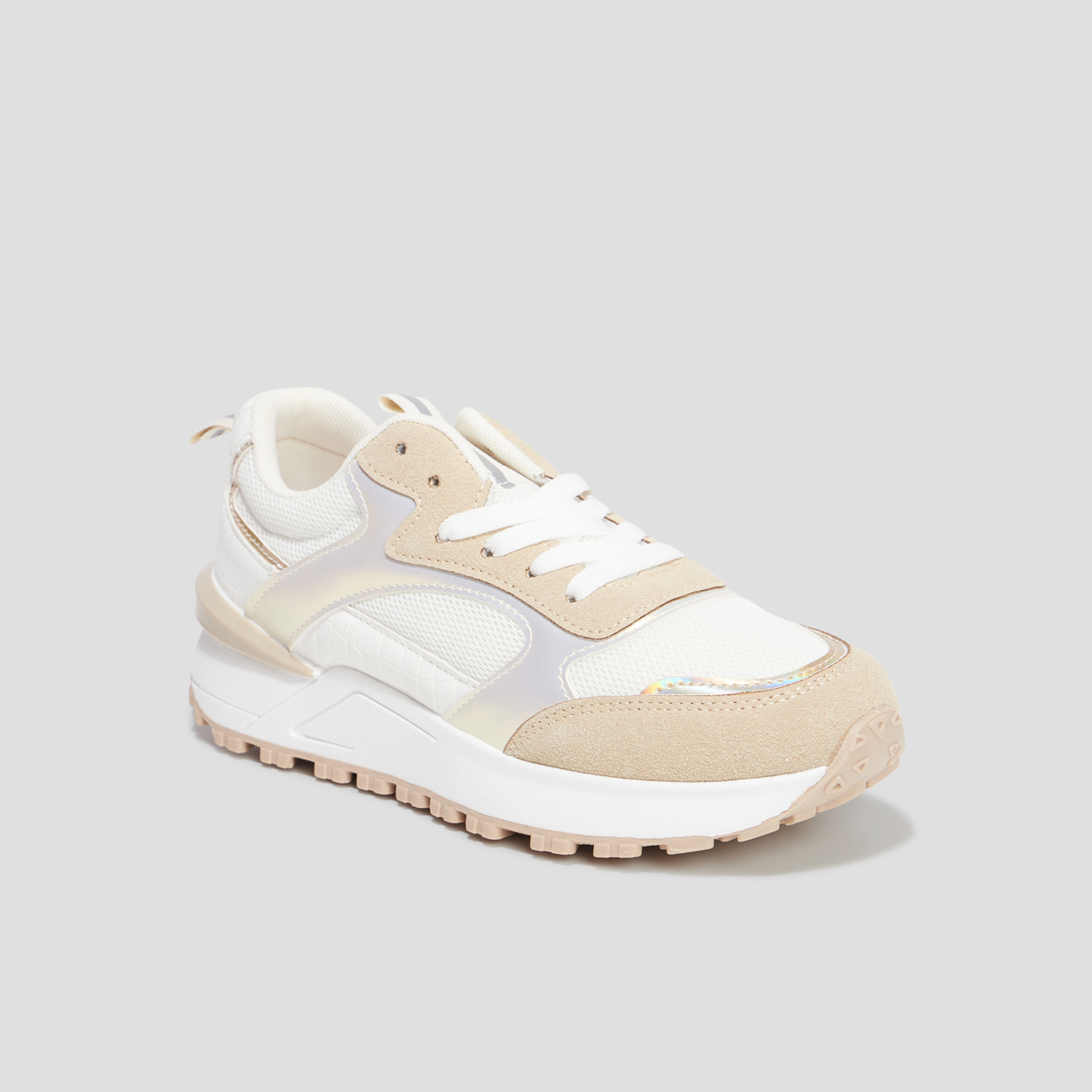 Baskets running bi-matière Creeks blanc femme | La Halle