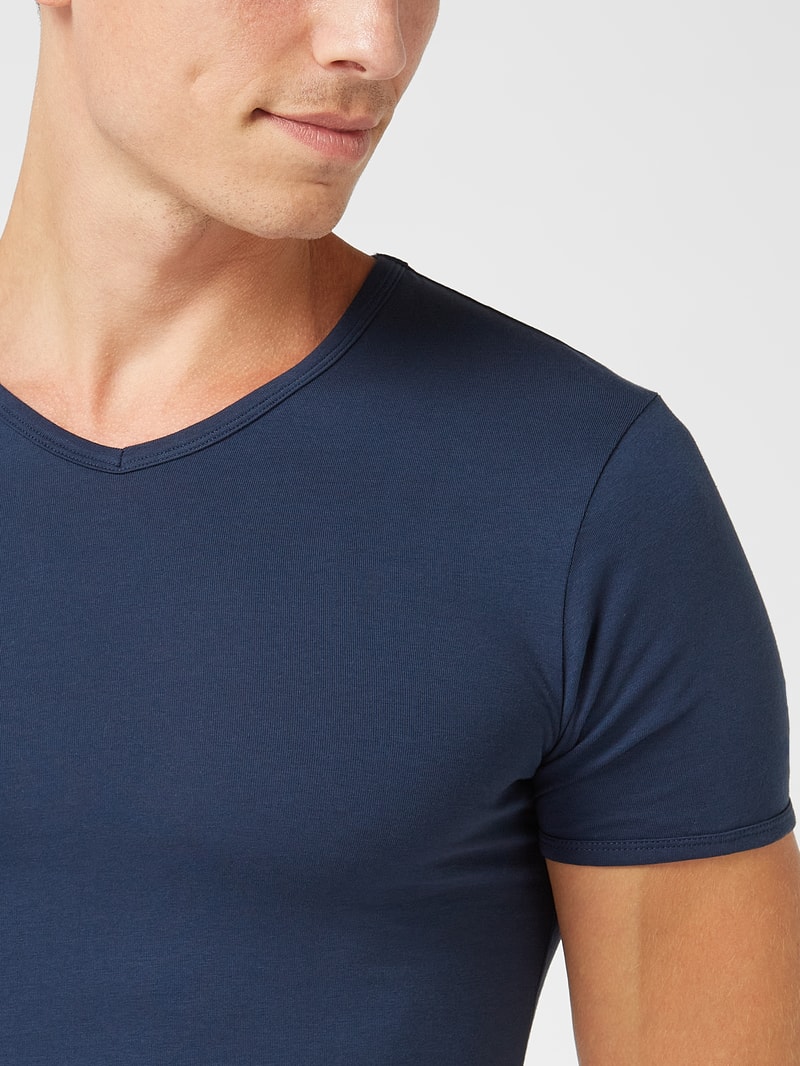 T-Shirt mit Stretch-Anteil im 2er-Pack in marineblau