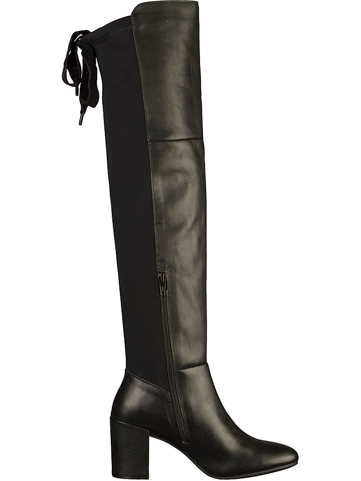 Bugatti Leder-Overknee-Stiefel in Schwarz günstig kaufen 40