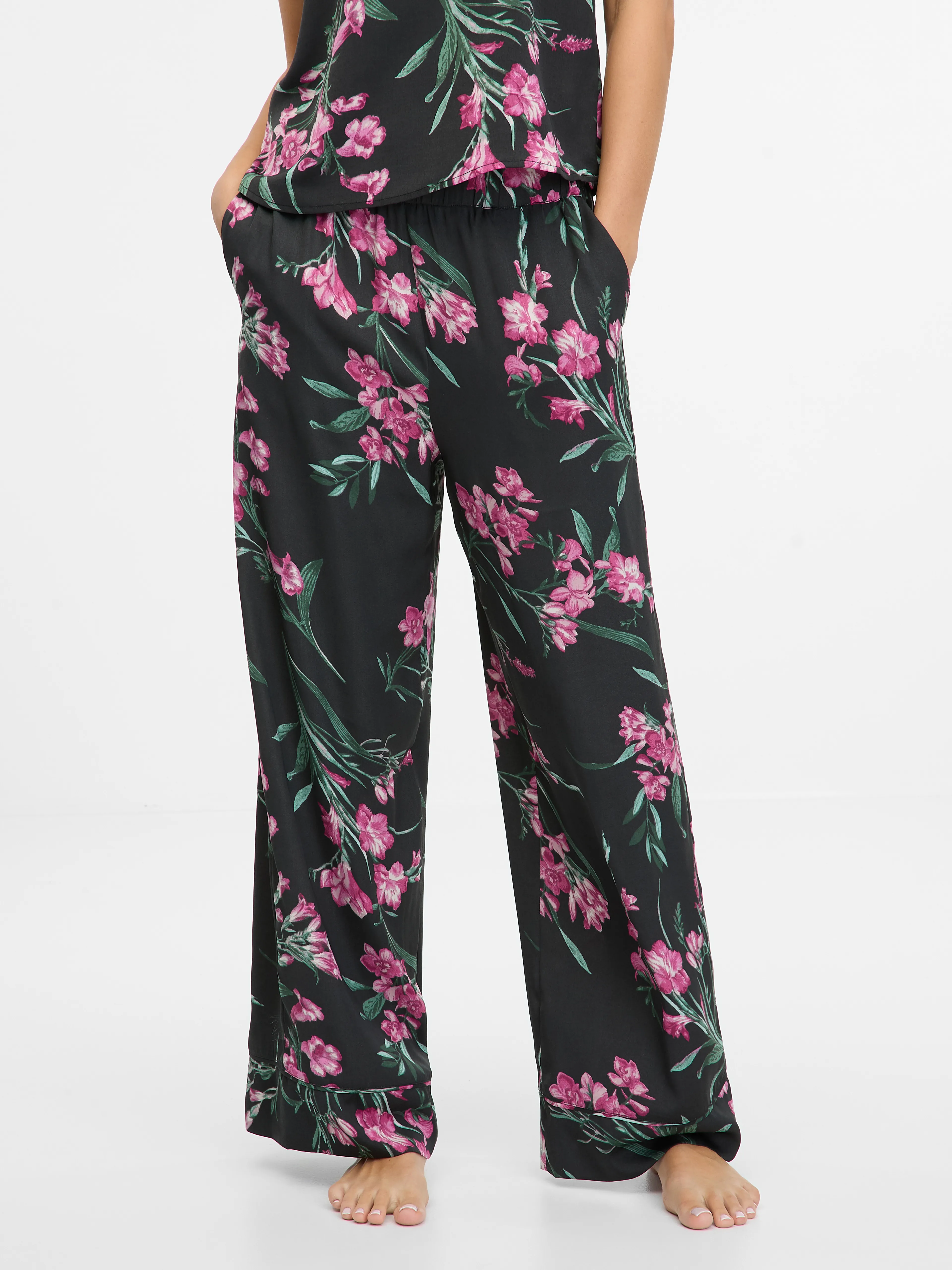 Schwarze Damen-Satin-Pyjamahose ORSAY
