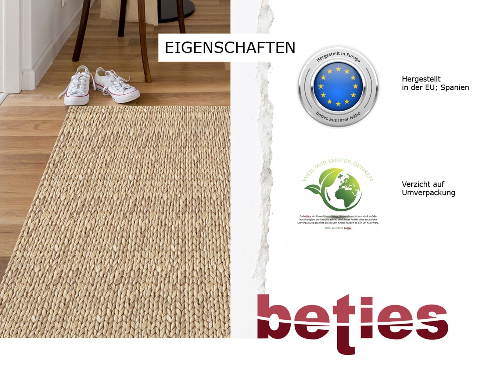 Läufer Teppich-Läufer, beties, rechteckig, Höhe: 3 mm, zuschneidbar, Fotodruck im Jute-Look