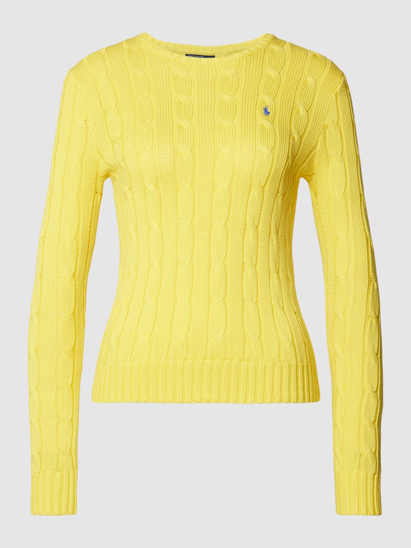 Strickpullover mit Zopfmuster Modell 'JULIANNA' in gelb
