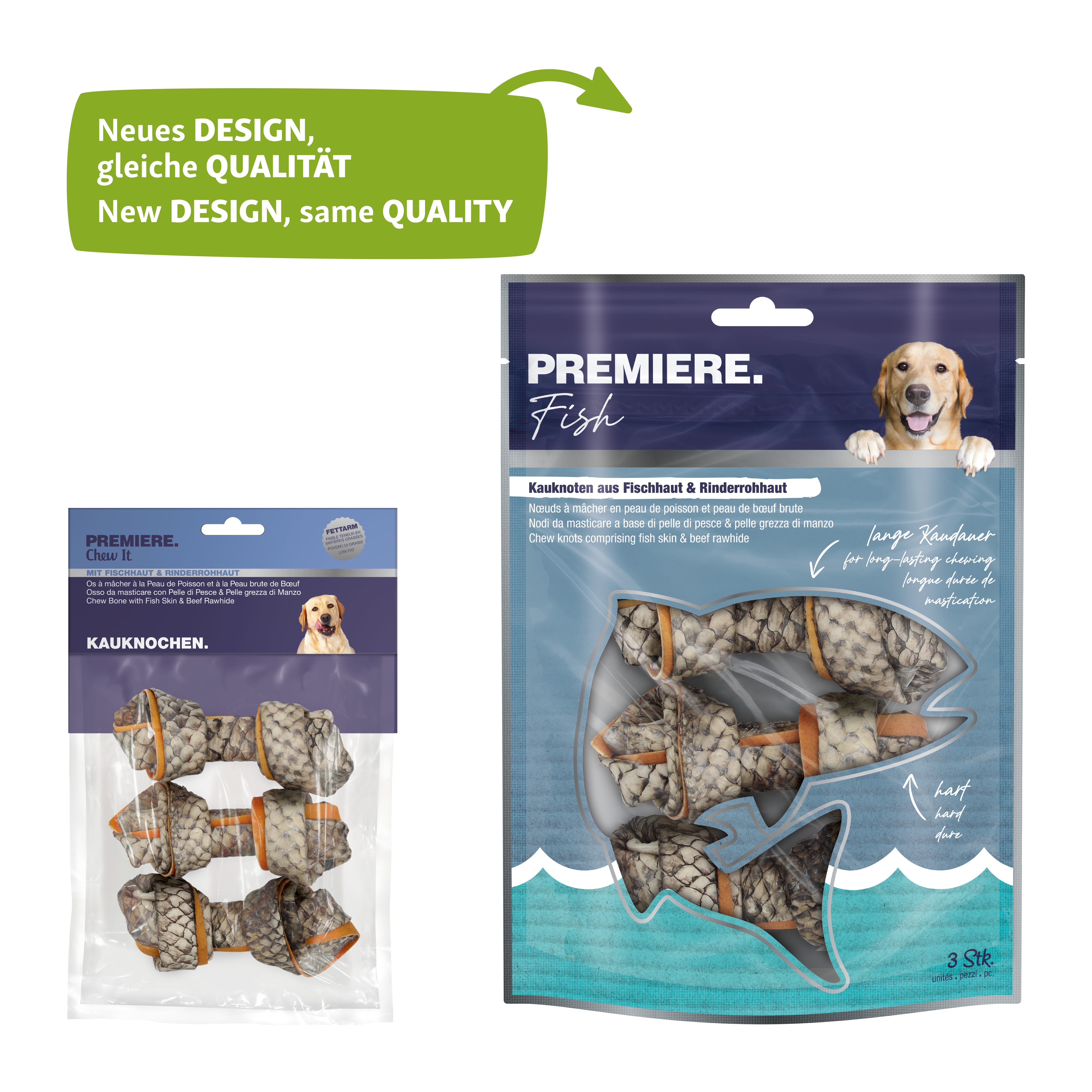 PREMIERE Snacks PREMIERE Kauknochen Fisch- & Rinderrohhaut 3 Stk, 135g