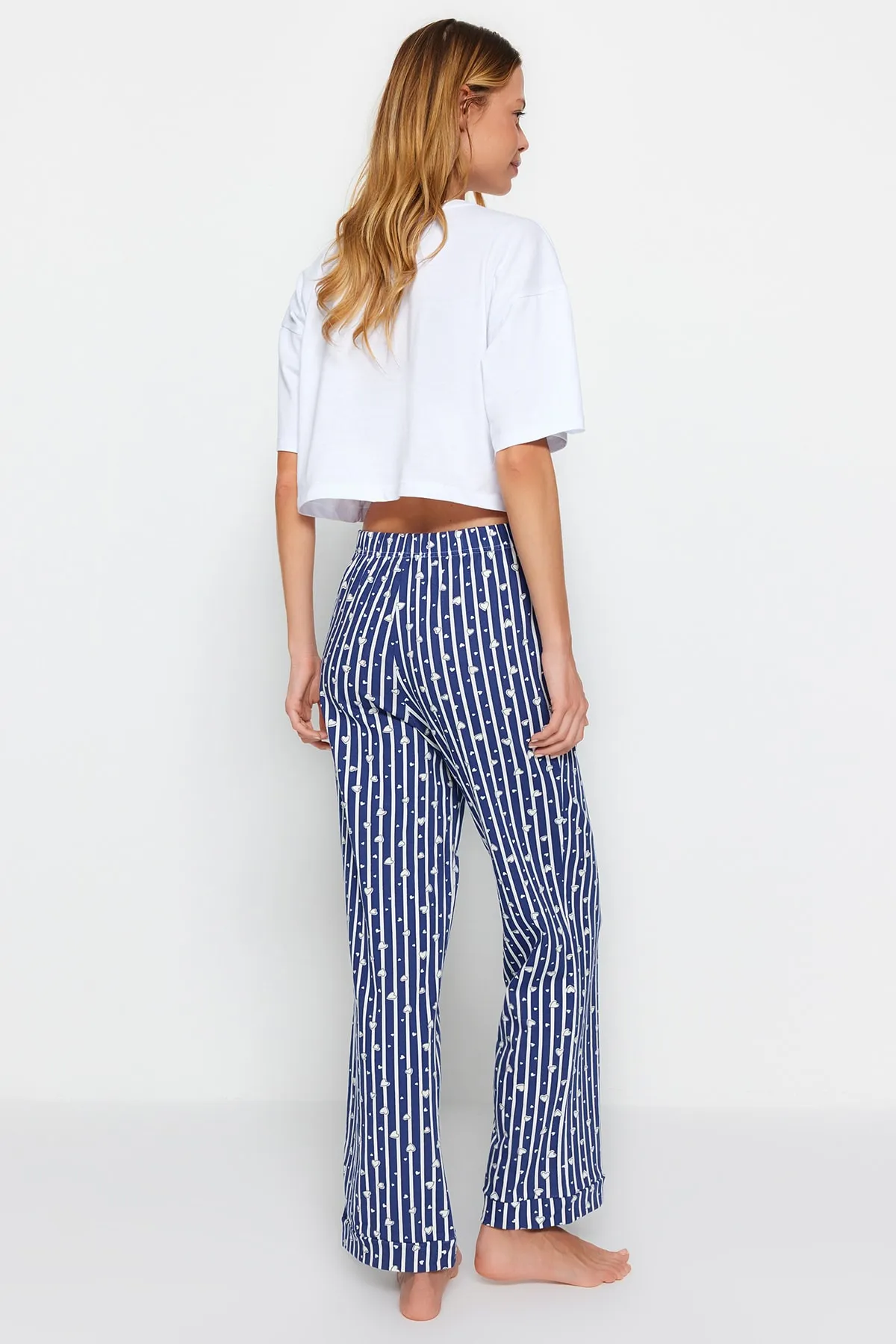 Trendyol Collection  Marineblaue, gestreifte, gestrickte Pyjamahose aus Baumwolle THMSS23PJ00002