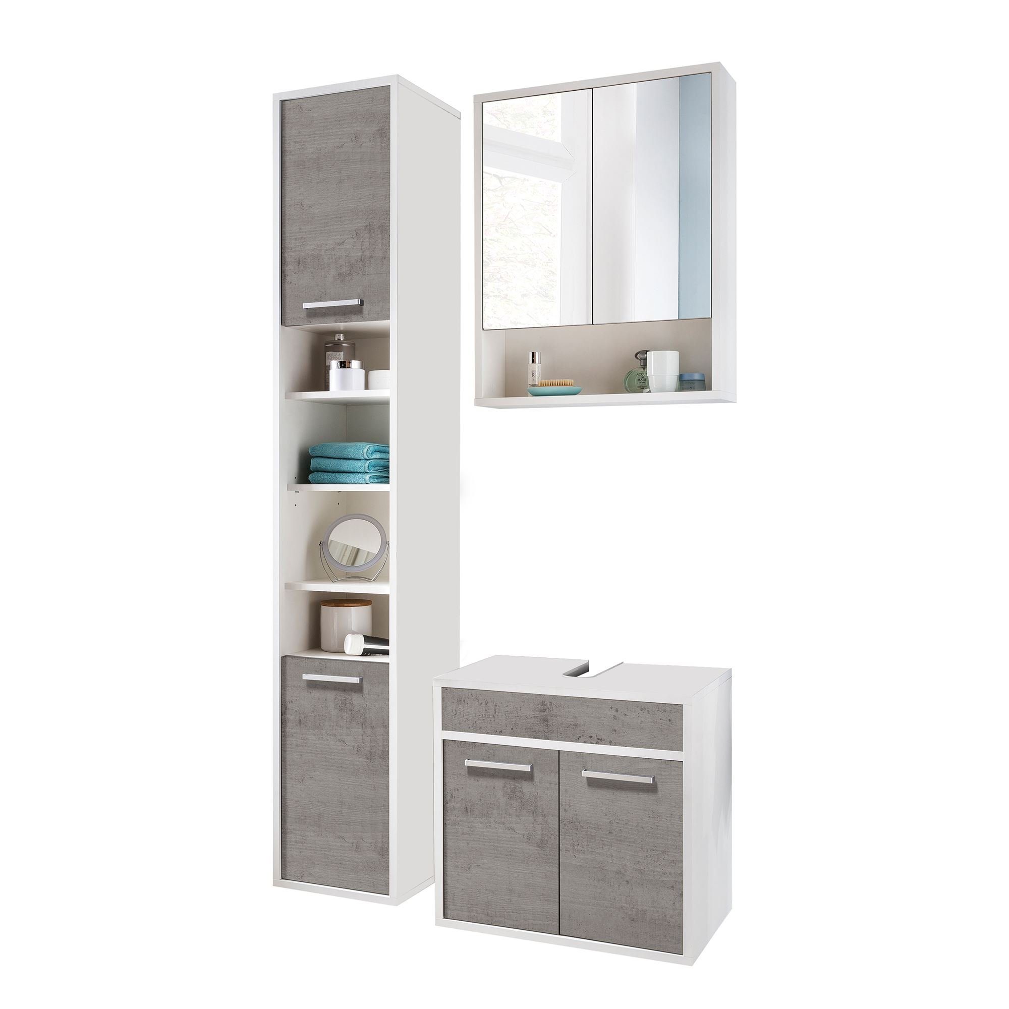 Kaltschaummatratze Badezimmer Set Jaana 105x186x35 Badezimmer Komplett Weiß/Beton 10166, 58 aufm Kessel, 186 cm hoch, (Komplettset), Beschläge aus Metall