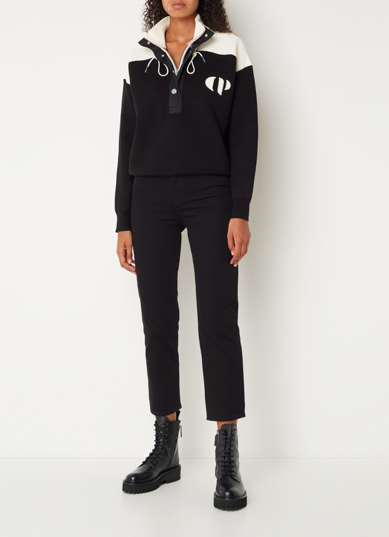 Maglione minimo Claudie Pierlot in maglia fine con mezza zip e logo ricamato.