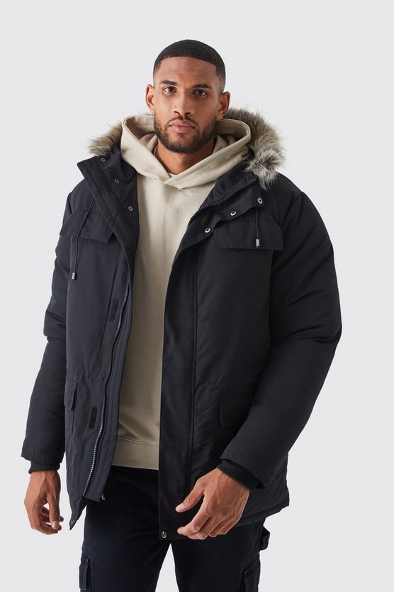 Tall Parka mit Kapuze und Fell-Detail