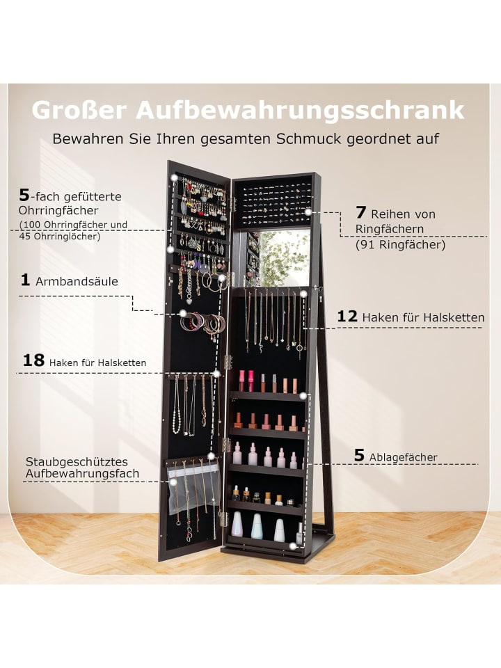 COSTWAY Schmuckschrank abschließbar 157cm in Taupe günstig kaufen onesize