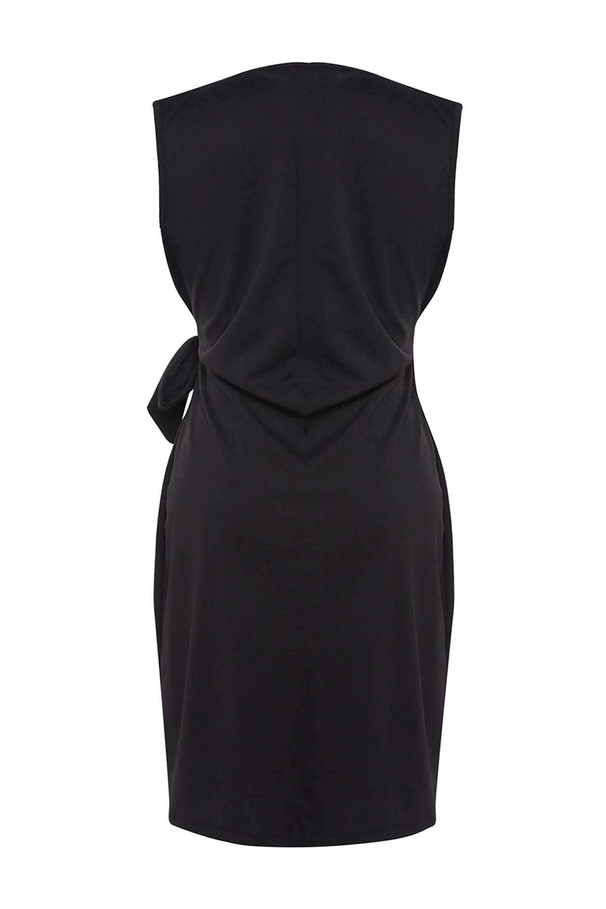 Trendyol Curve  Schwarzes zweireihiges Strickkleid mit Bindeband TBSSS23AH00075