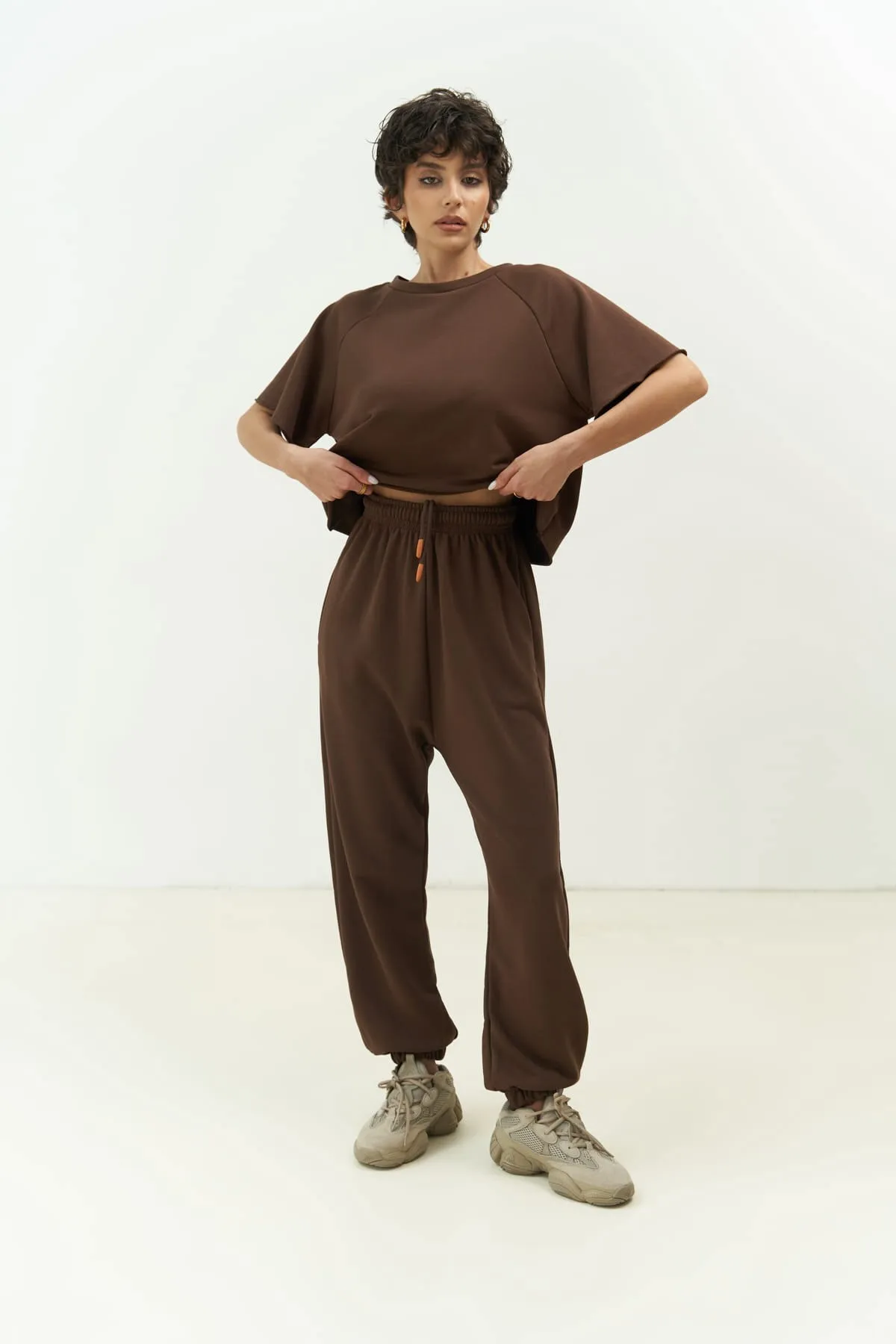 MAİ COLLECTİON  Vero Brown Crop-Trainingsanzug-Set
