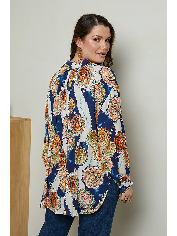 Curvy Lady Bluse in Creme/ Dunkelblau günstig kaufen
