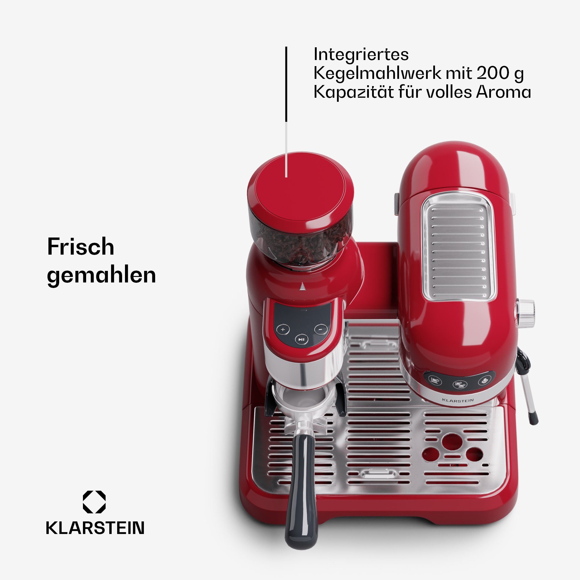 Klarstein Espressomaschine Bella Café Espresso, 1.4l Kaffeekanne, Elektrisch 20 Bar Kaffemaschine Tassenwärmer 1,4 L