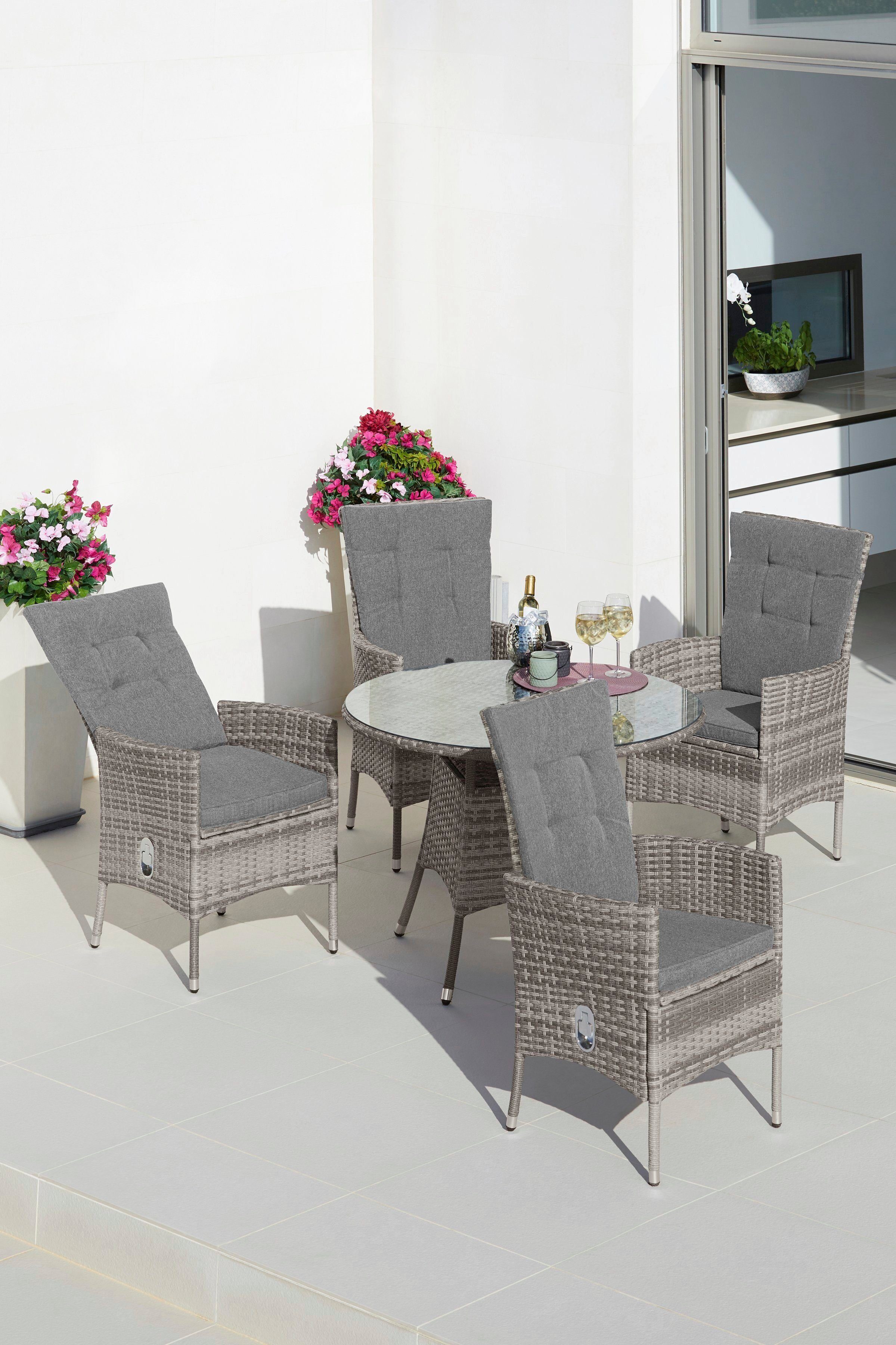 KONIFERA Garten-Essgruppe Belluno, (9-tlg), 4 Sessel, Tisch Ø 100 cm, Polyrattan