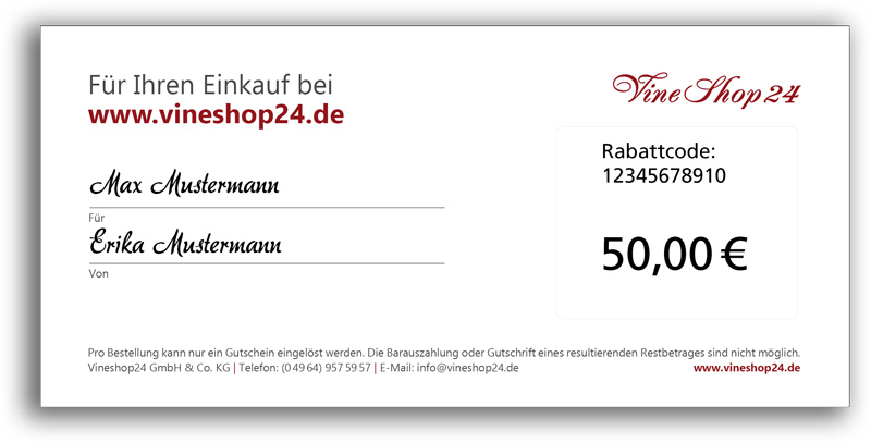 Geschenkgutschein Wein - Wert: 50 Euro