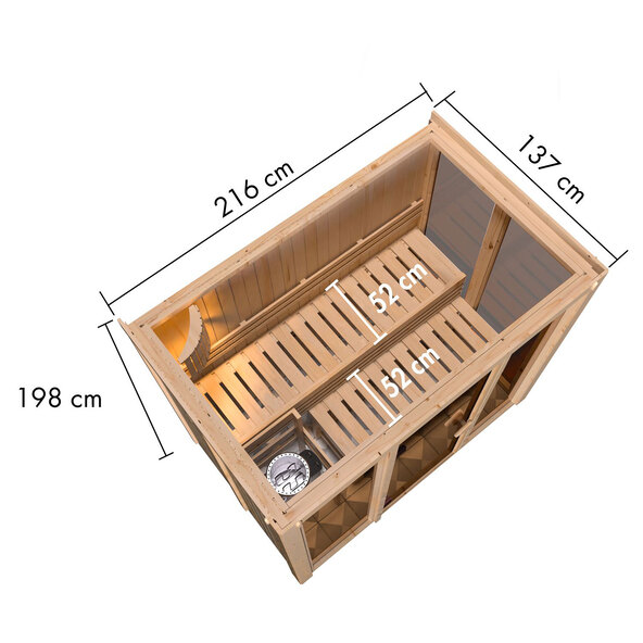 Sauna Ida 3 mit Ofen, 3,6 kW, naturbelassen