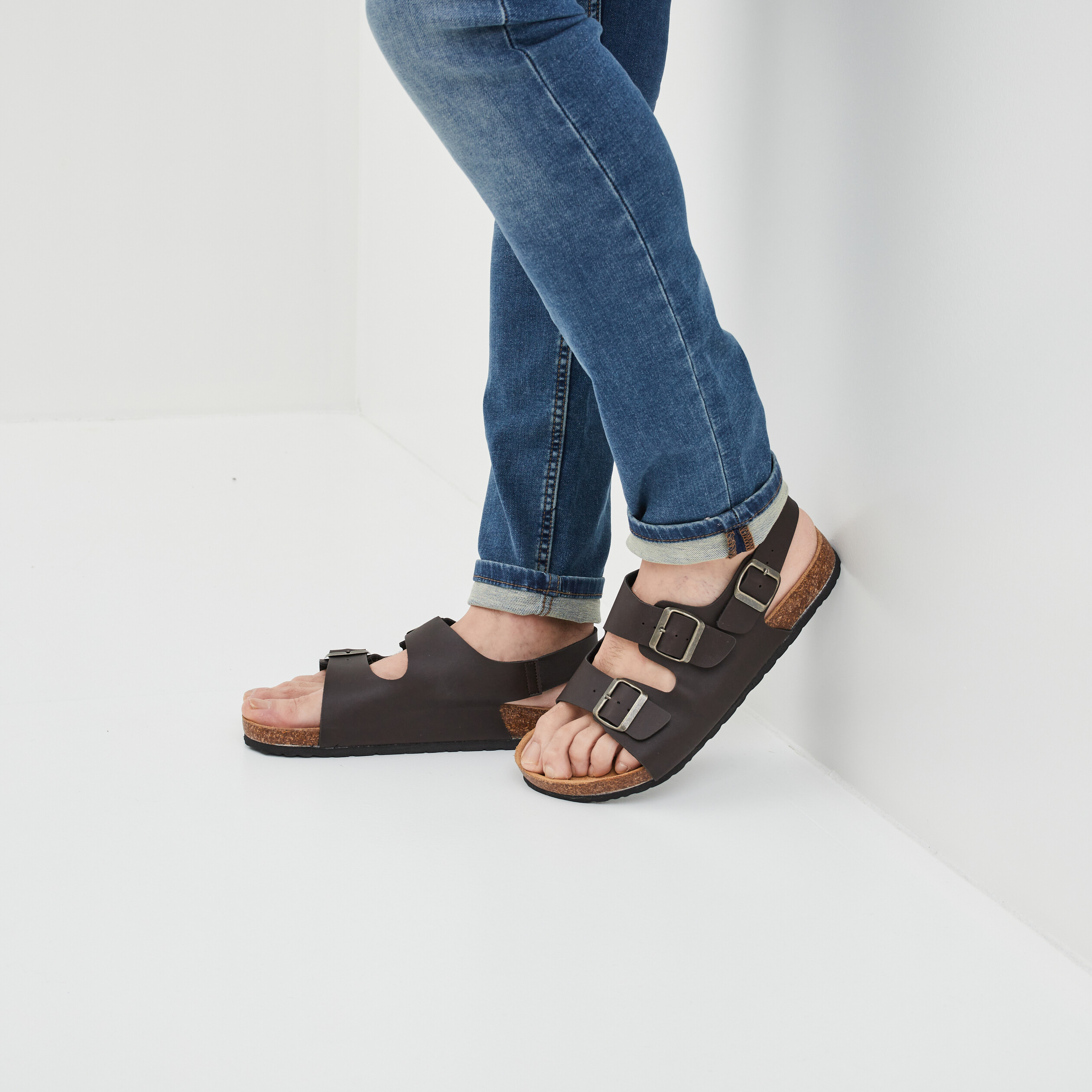 Sandales avec boucles Politou marron homme | La Halle