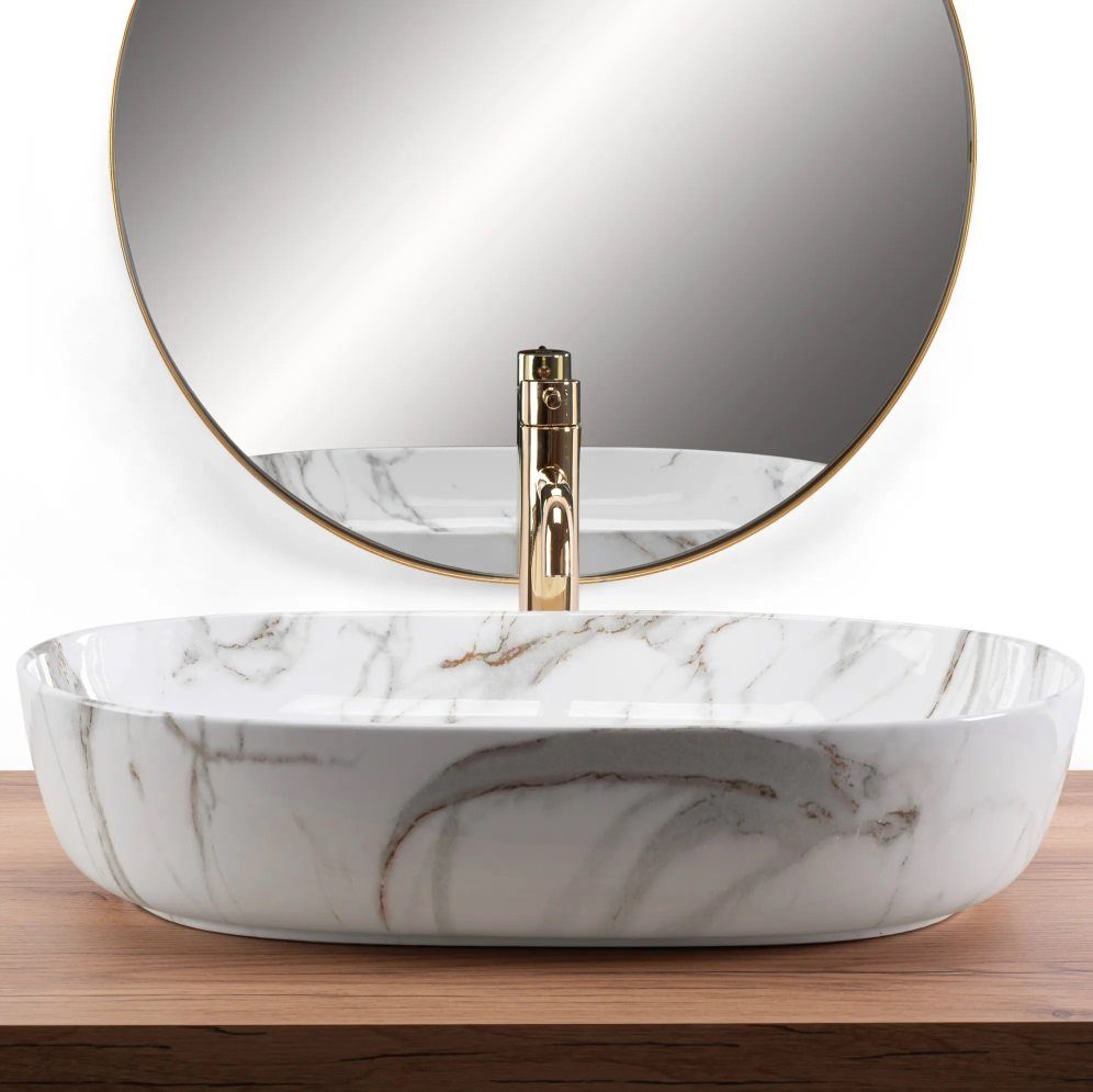 Badezimmer Rea Aufsatzwaschbecken Waschbecken Marmor Cleo Marmor Natursteinoptik