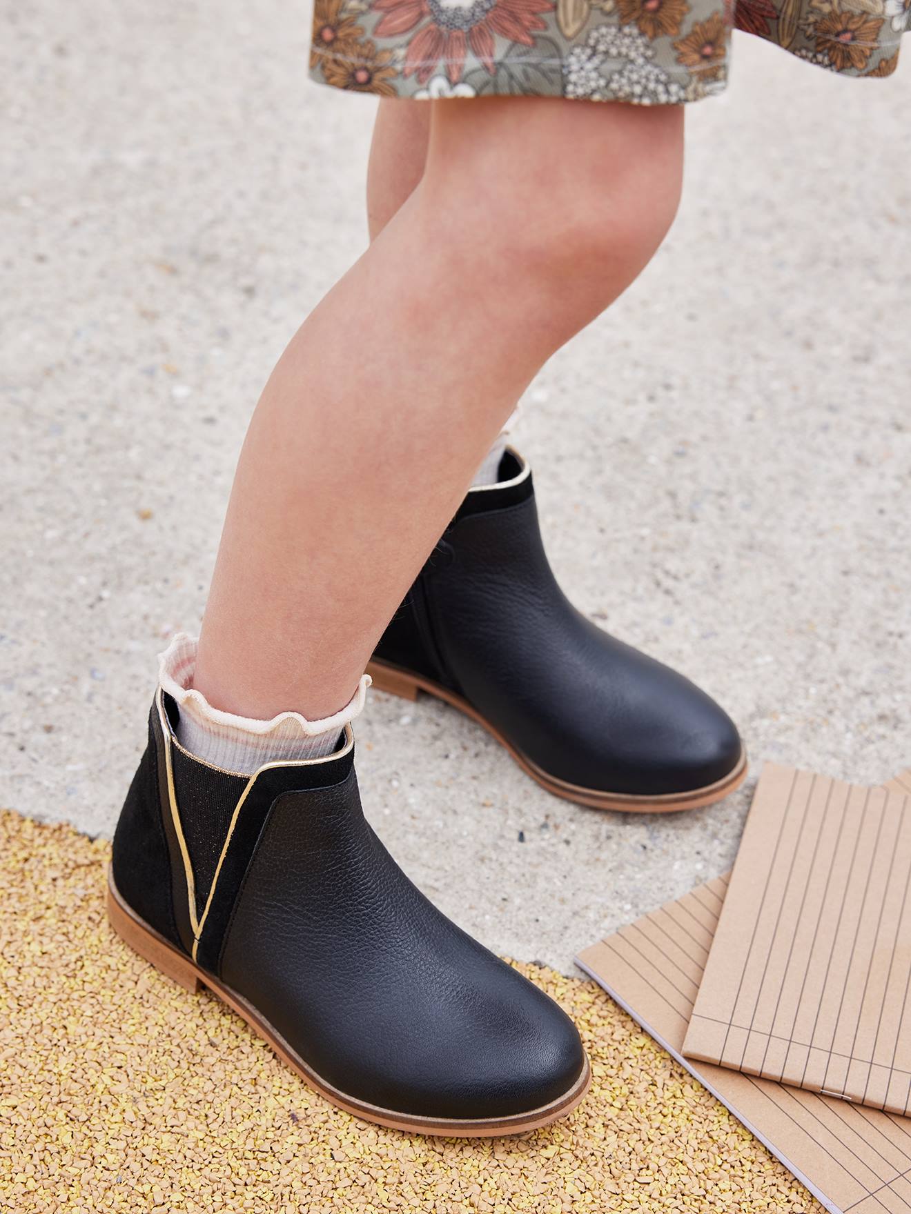 Vertbaudet Mädchen Boots mit Reißverschluss und Dehneinsatz - schwarz