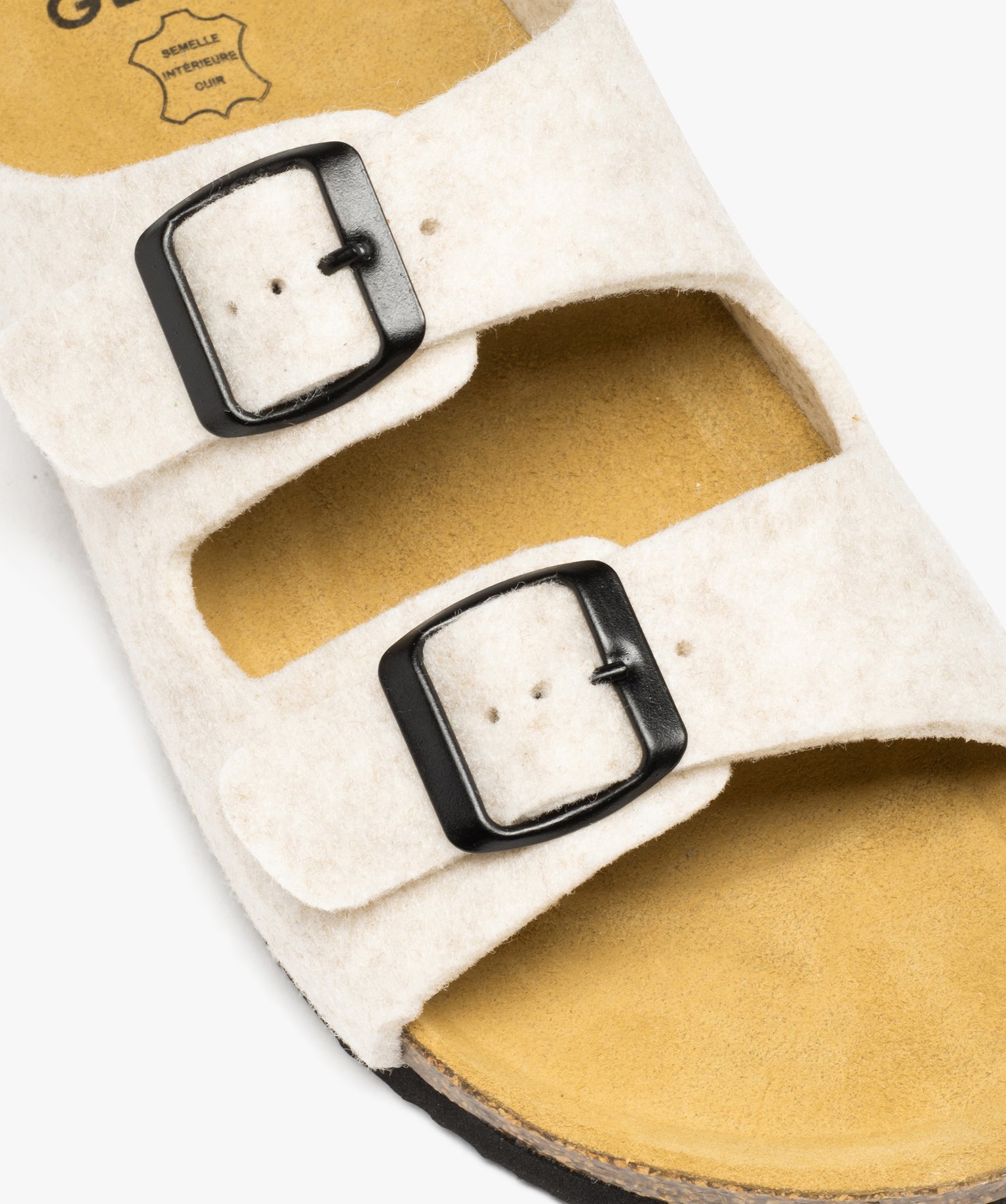 Chaussons femme mules en feutrines avec brides à boucle beige | GEMO