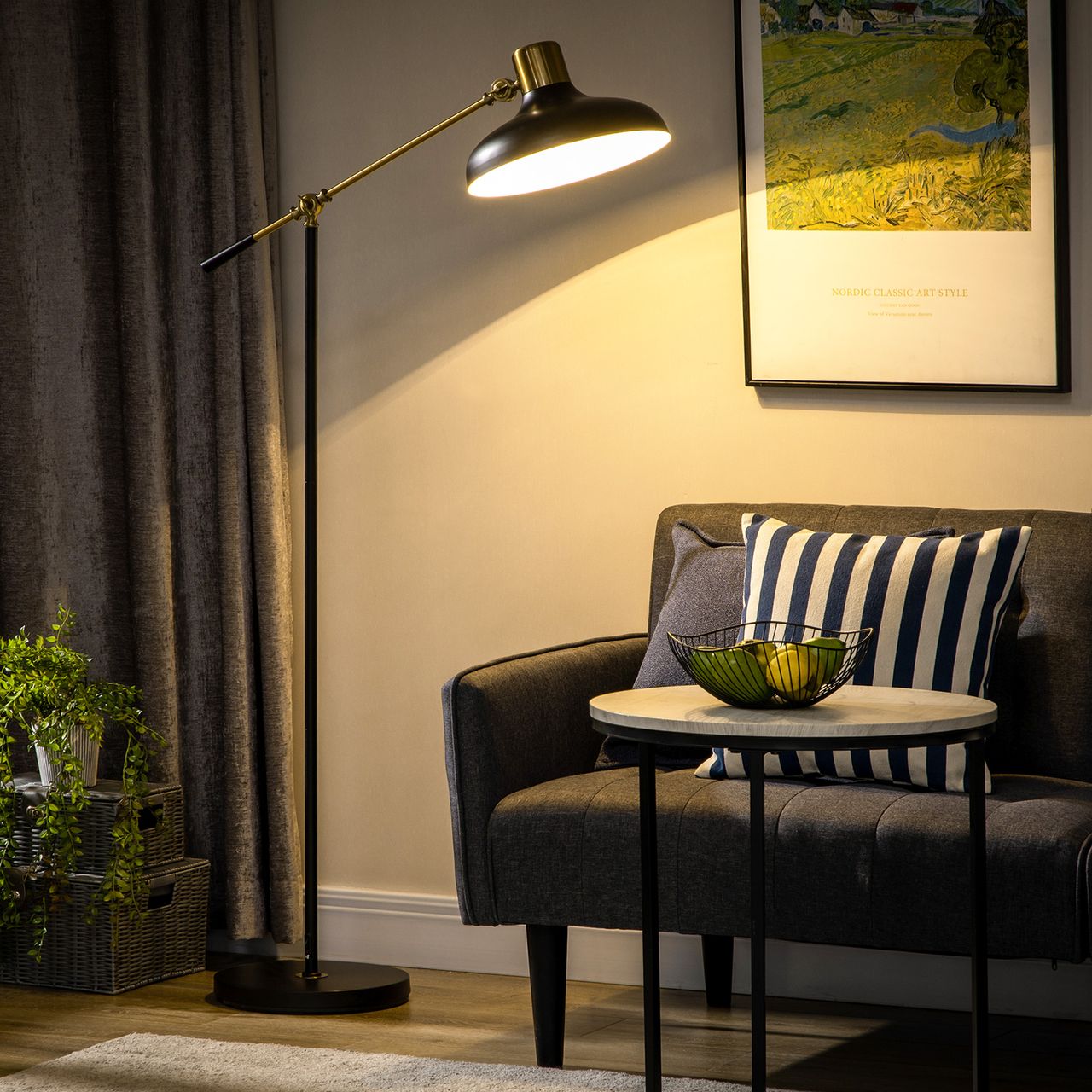 HOMCOM Stehlampe, Höhenverstellbaerr Standlampe, 40 W schwenkbar Stehleuchte