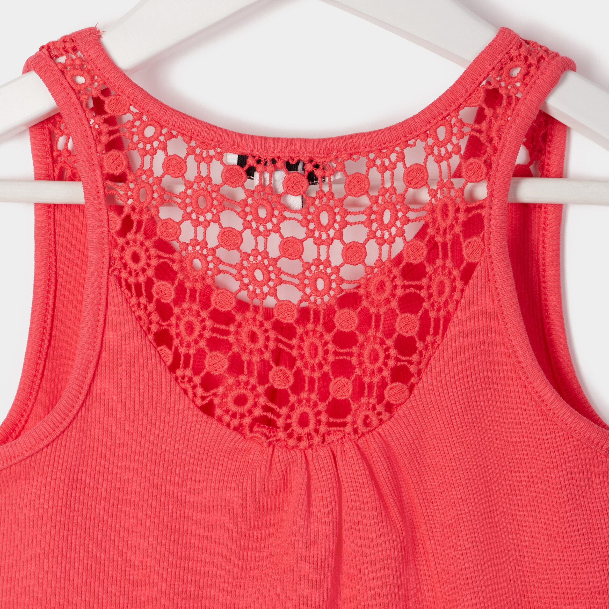Débardeur coton détail macramé rose fushia fille | La Halle