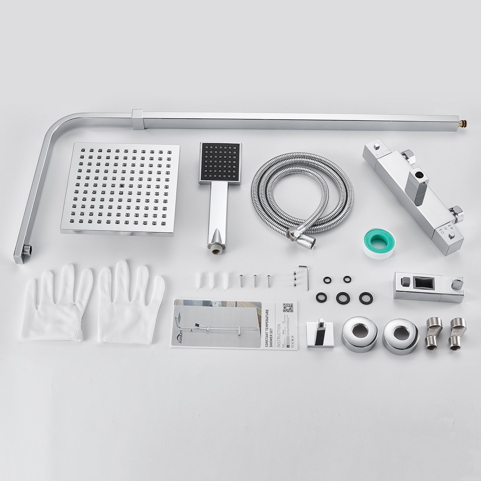 Auralum Duschsystem Duschsystem mit Thermostat, Duschset Duschgarnitur mit 2 Funktionen