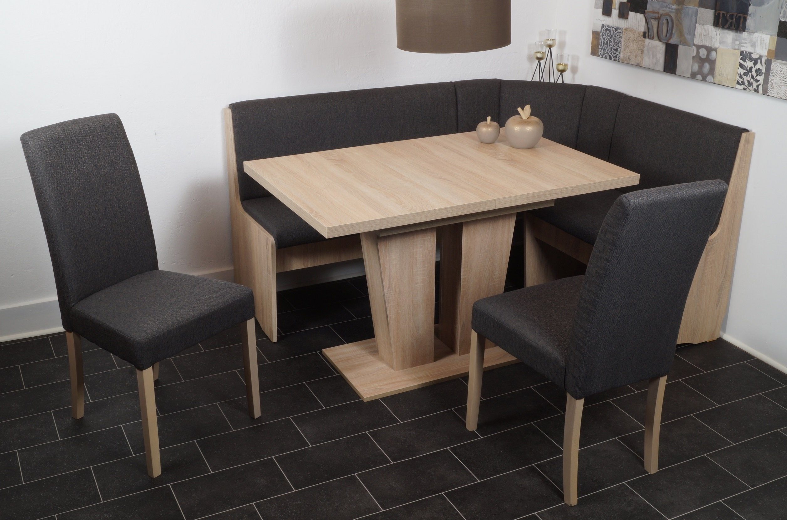 Stolebaenk Eckbankgruppe Duisburg VEDUSO, (Eckbank Set, 1 x Eckbank, 1 x Tisch, 2 x Stuhl), Tisch mit Synchronauszug