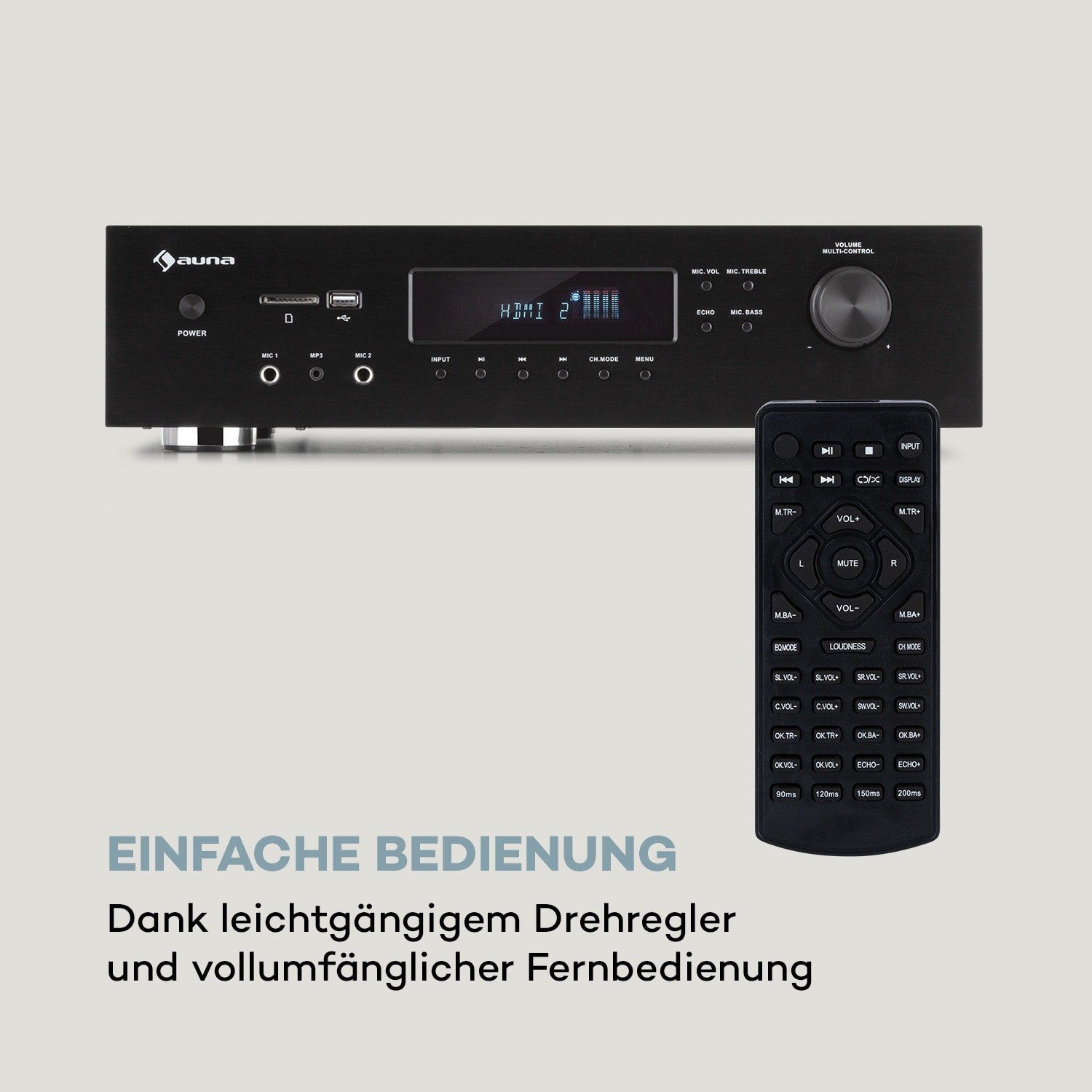 Auna AMP-H260 Audioverstärker (Anzahl Kanäle: 5.1 Surround-Verstärker, 260 W, Digital Audio Bluetooth Verstärker HiFi Stereo Amplifier)
