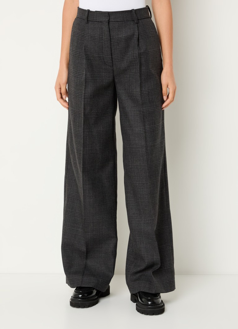 Sandro High waist wide fit trousers made of virgin wool with a checked pattern
