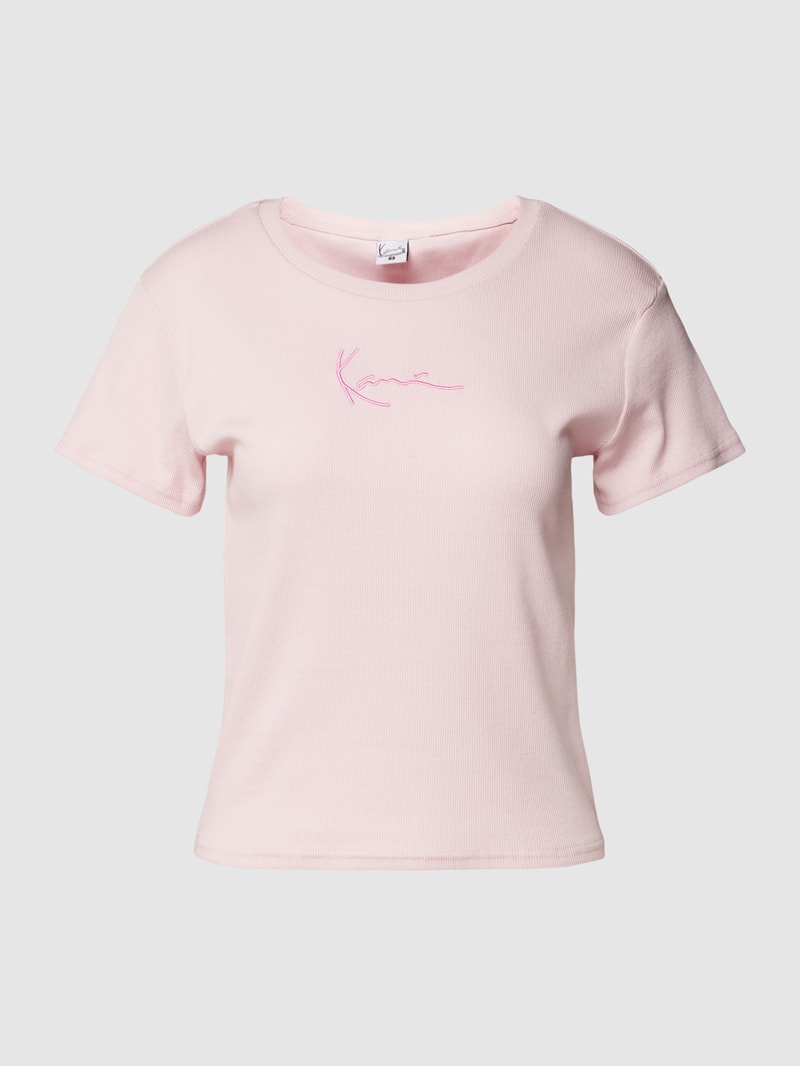 T-Shirt mit Label-Stitching in pink