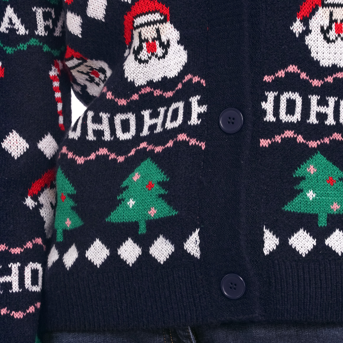 Damen Weihnachtsstrickjacke mit V-Ausschnitt dunkelblau