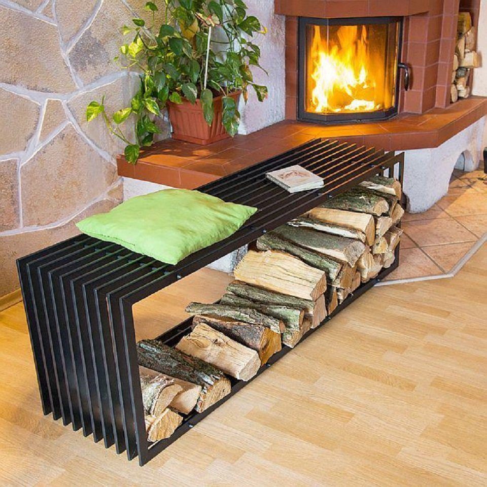 DanDiBo Kaminholzregal DanDiBo Kaminholzständer Bank D-Stil 150 cm Kaminholzregal 10104 Holzkorb Kaminholzhalter, BxTxH:150x40x50 cm
