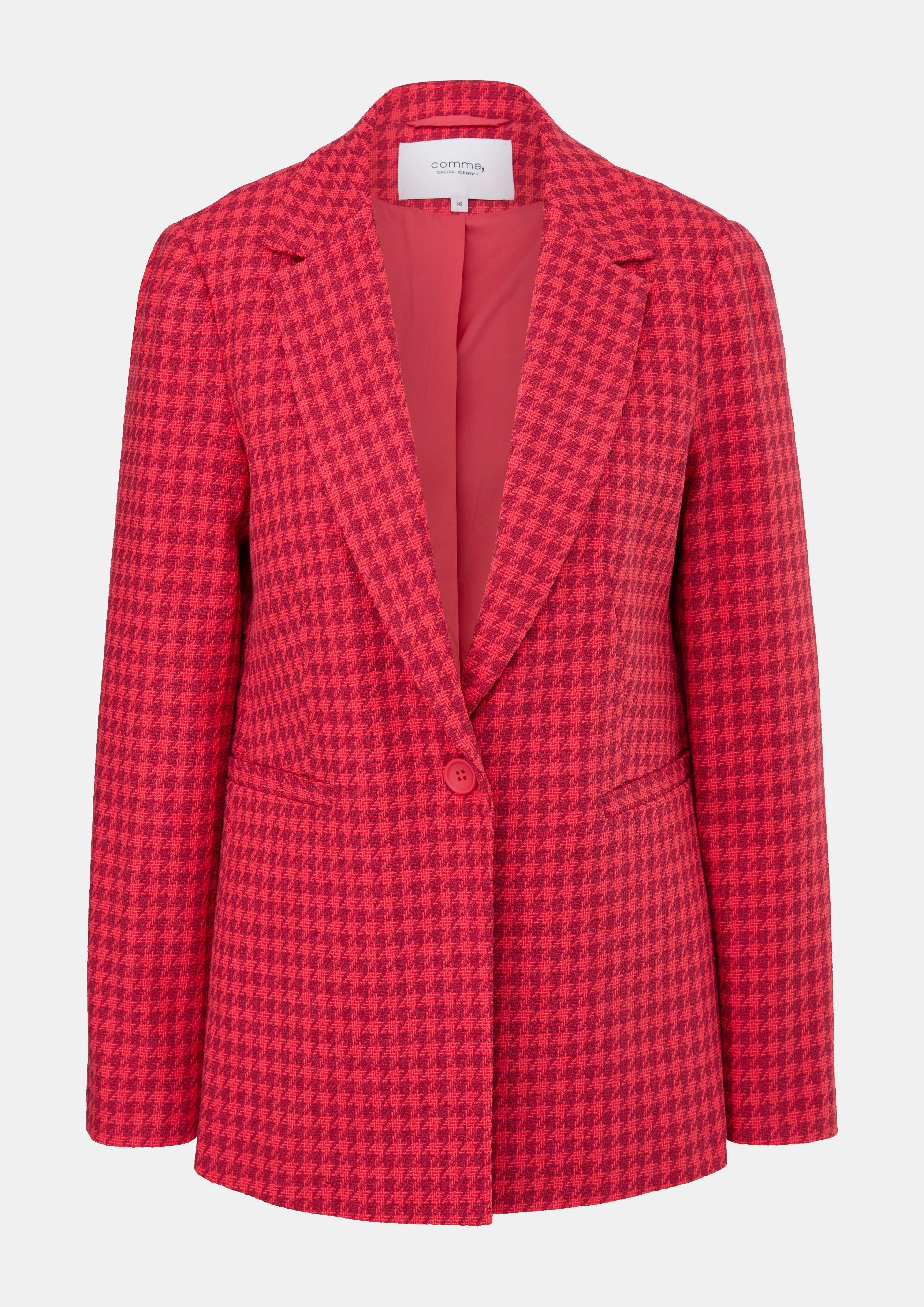 Dobby-Blazer mit Hahnentritt-Muster - fuchsia