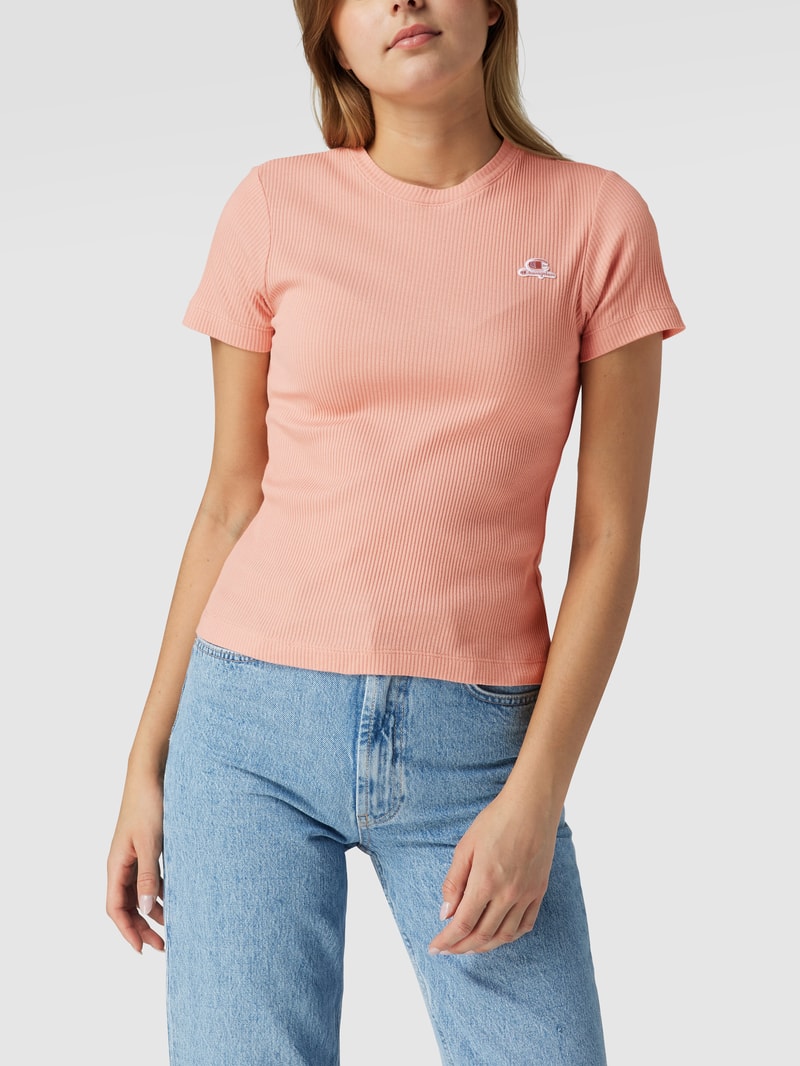 T-Shirt in Ripp-Optik in koralle