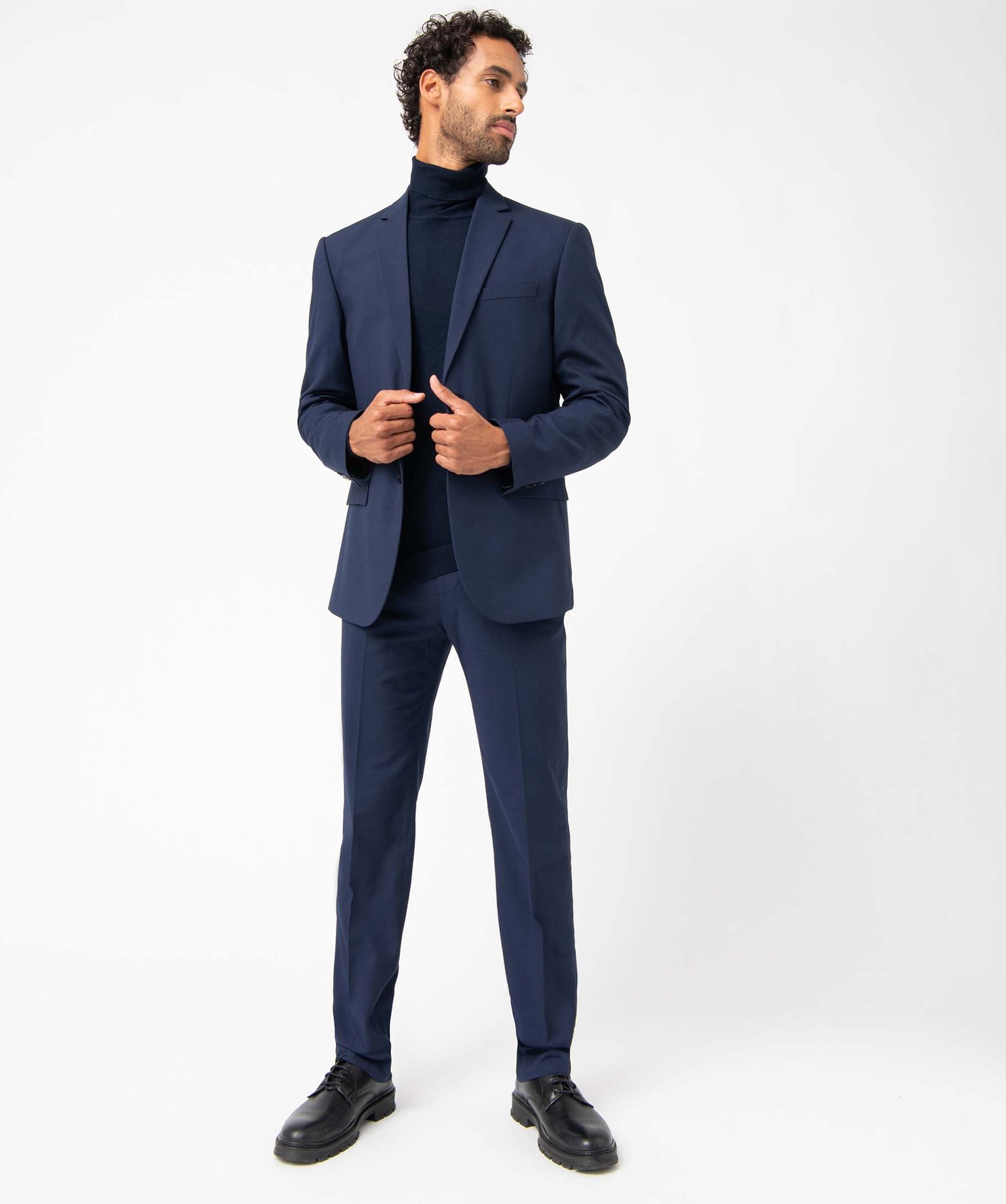 Pantalon de costume homme en toile coupe droite bleu fonce | GEMO