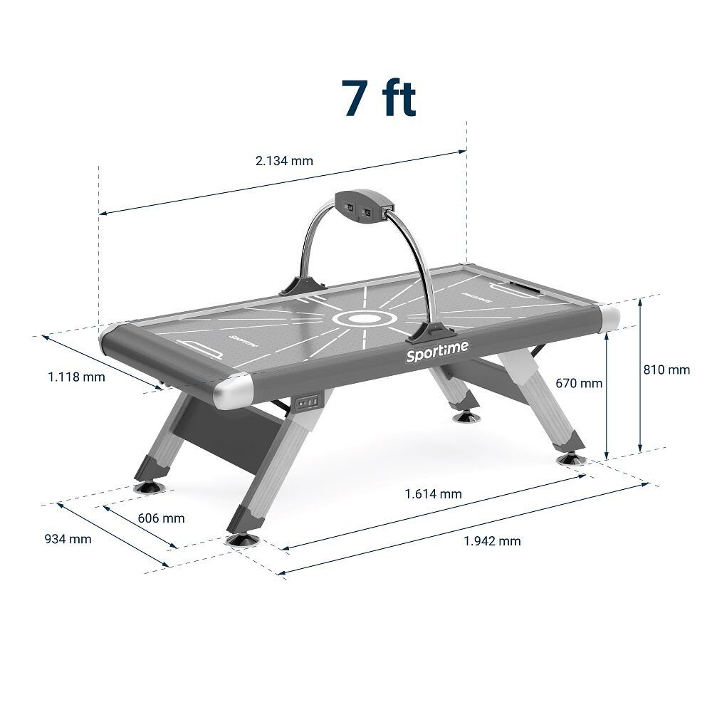 Sportime Air-Hockeytisch 7/8ft Airhockey-Tisch Blue Thunder, Absolut einzigartig: Spielfeld mattblau, Seiten Carbonoptik