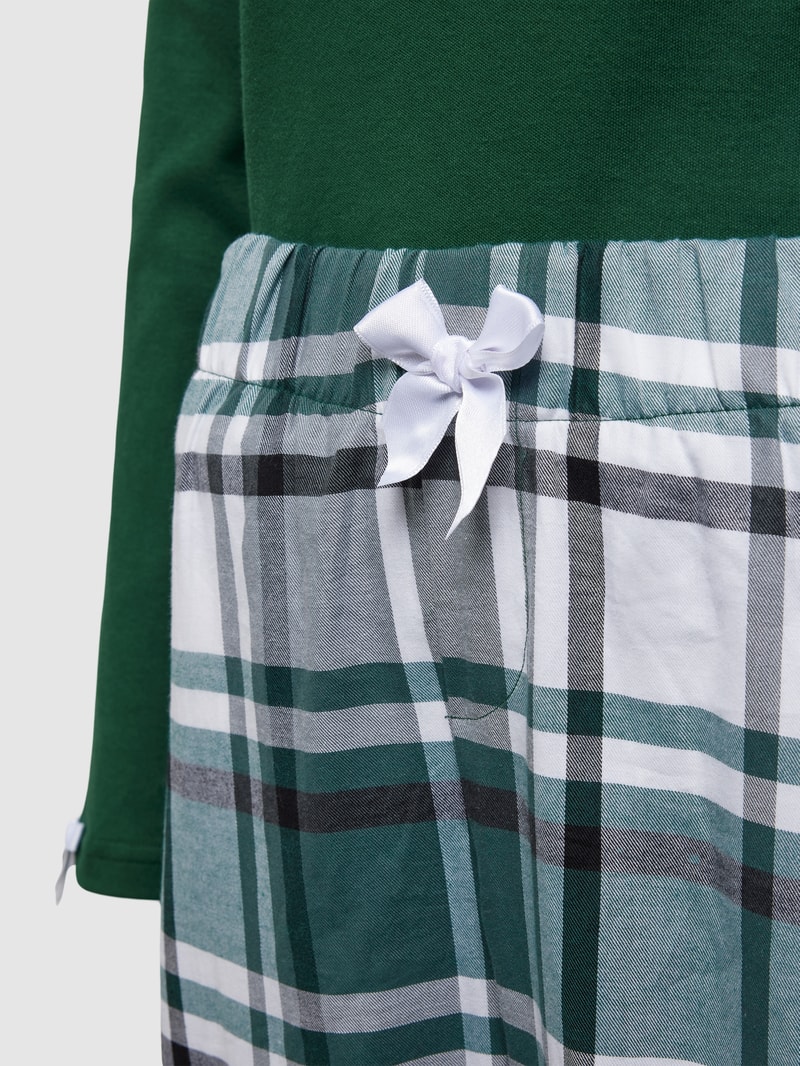 Pyjama mit Statement-Stitching Modell 'Kuschelige Zeiten' in dunkelgrün