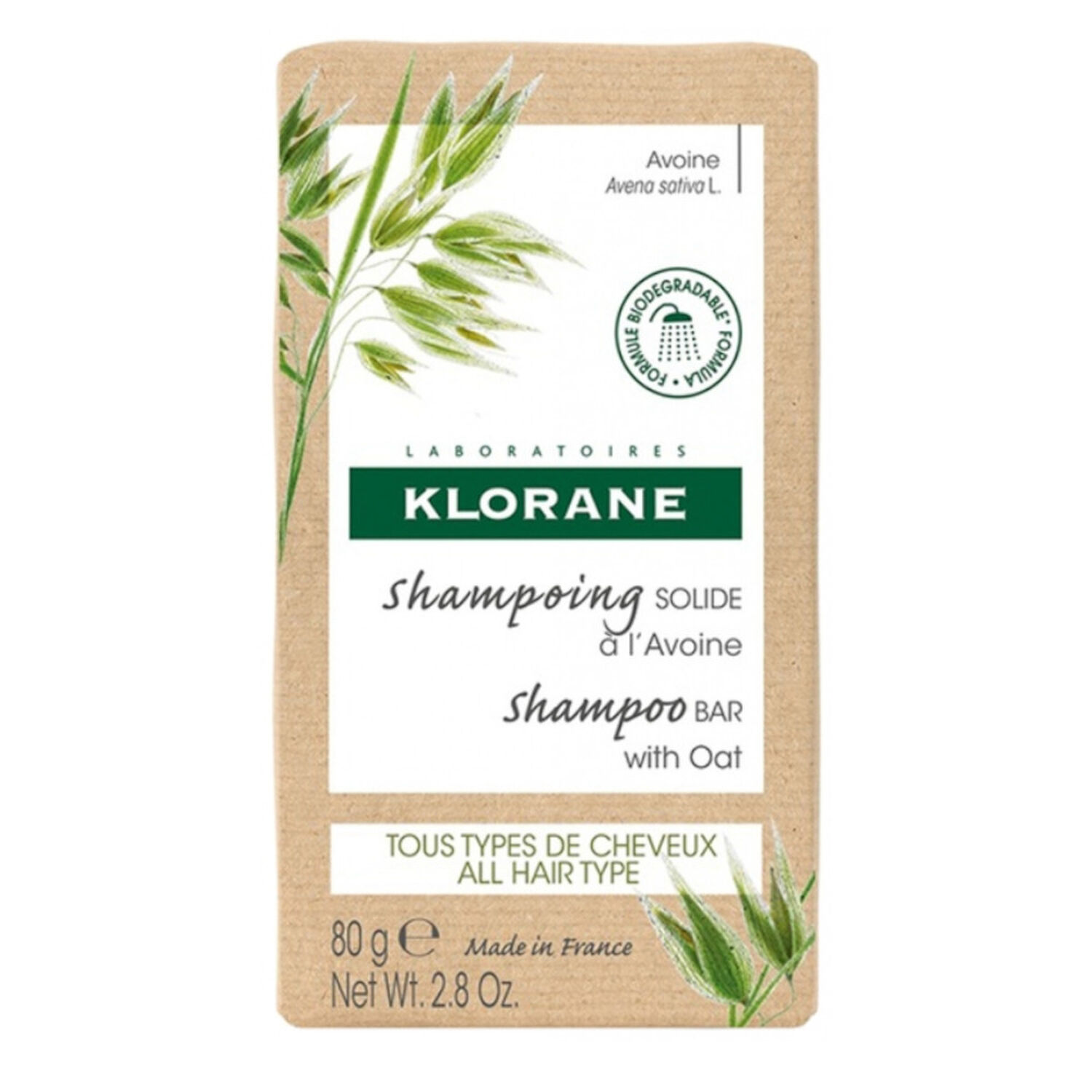 Klorane Shampoing Solide Avoine - Tous types de cheveux - 80 g