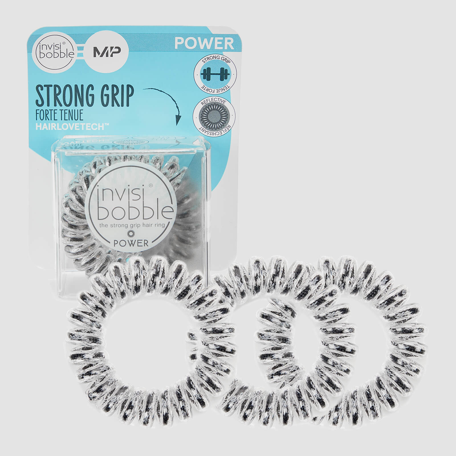 Élastique à cheveux réfléchissant Power MP X Invisibobble® – Noir – Lot de 3