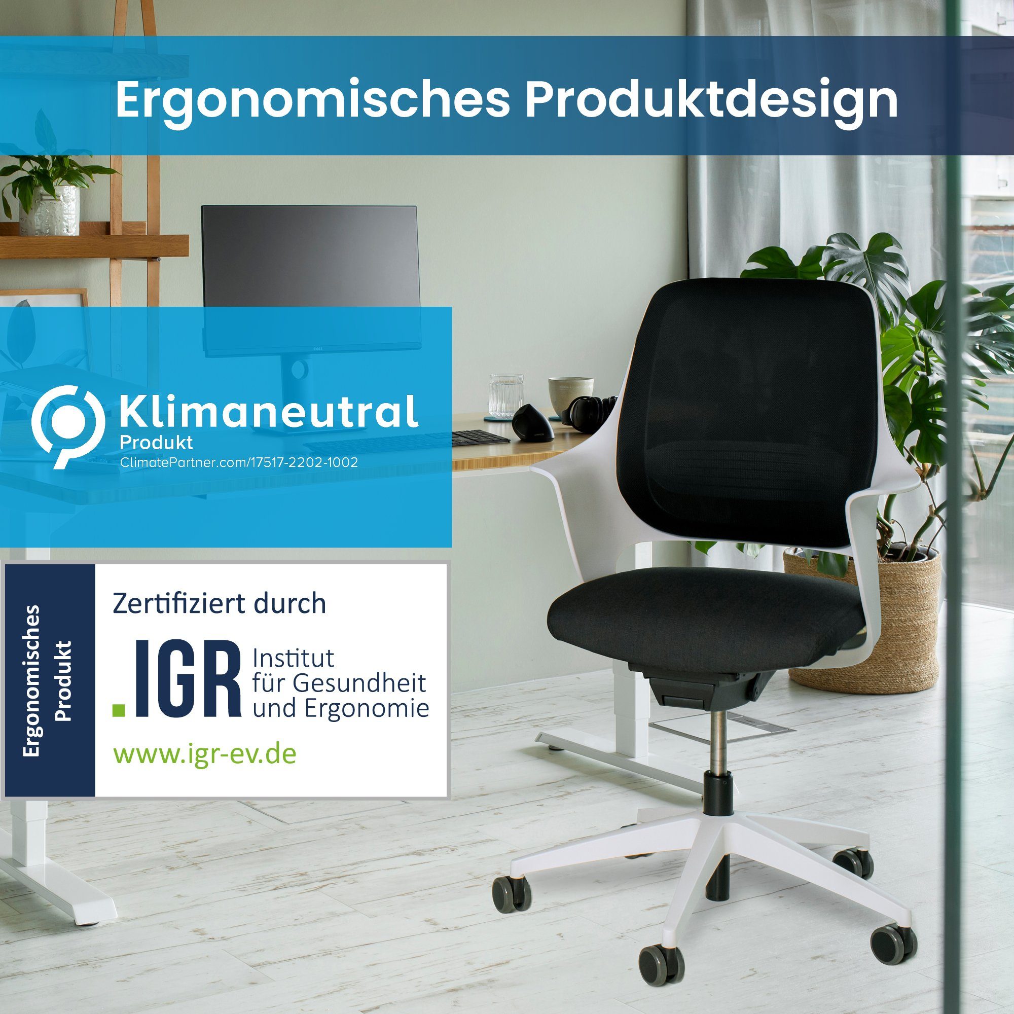 Ergotopia Bürostuhl WellBack ergonomischer Schreibtischstuhl mit Synchronmechanik